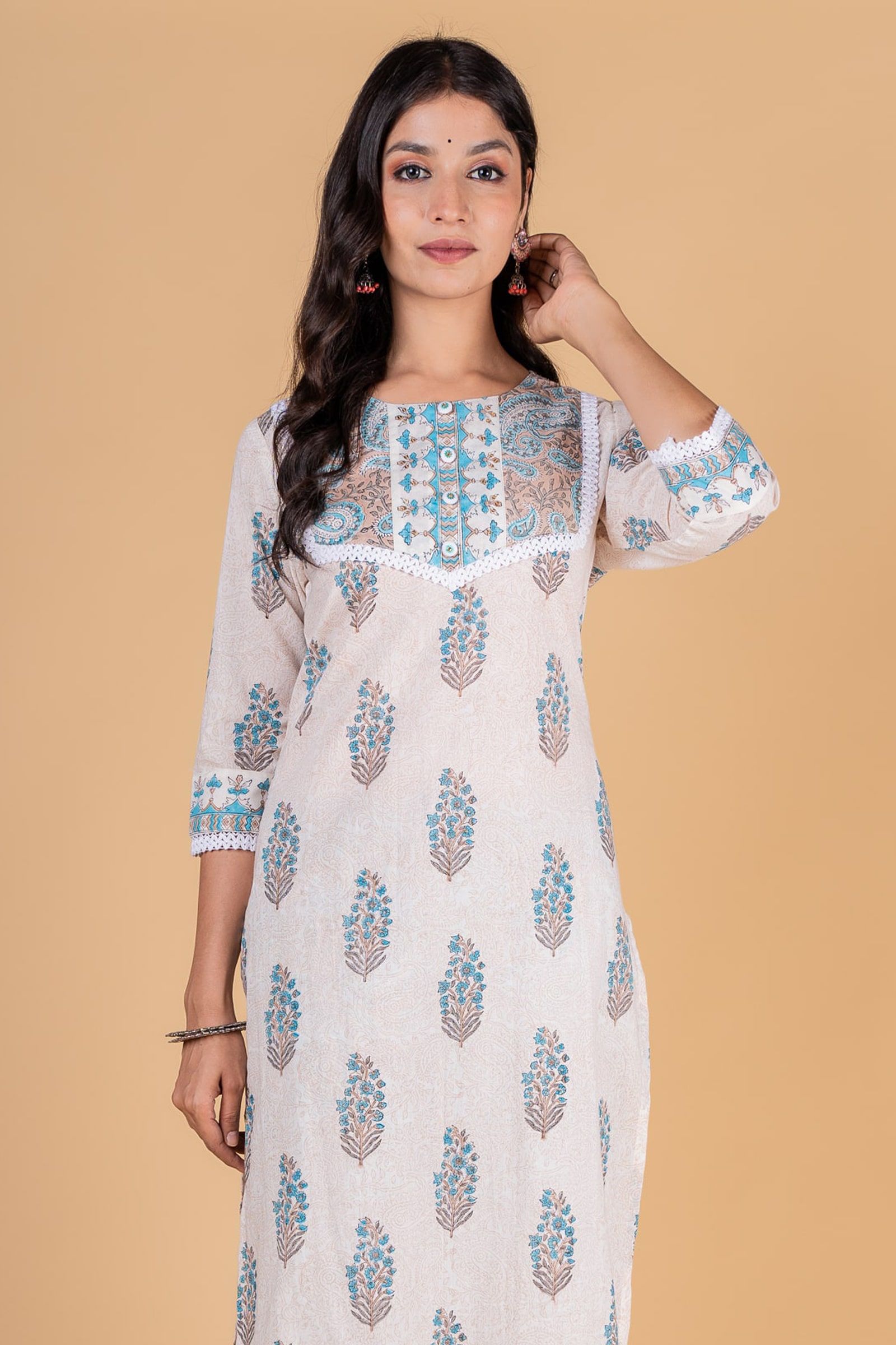 Blue Grey Block Printed Kurta 