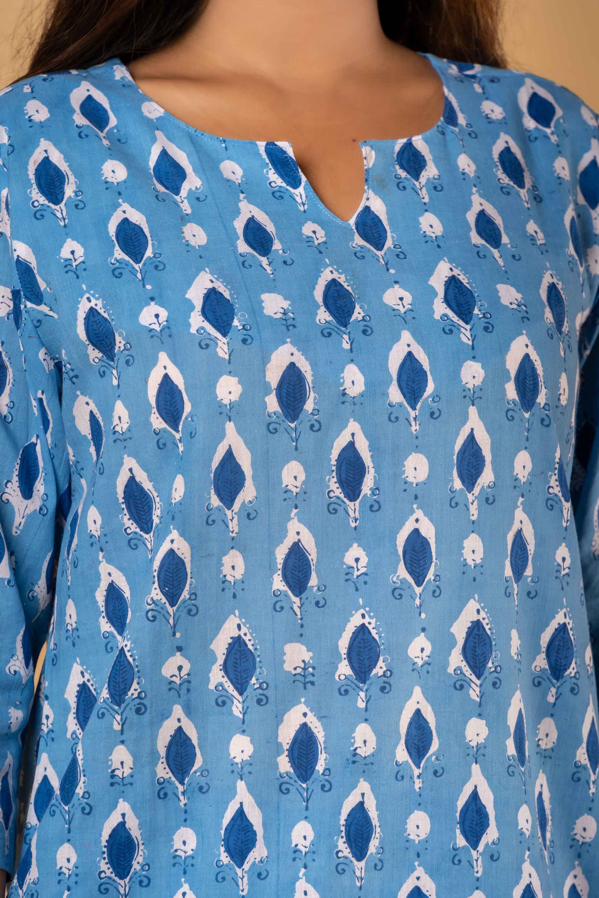 Blue White Printed Night Suit