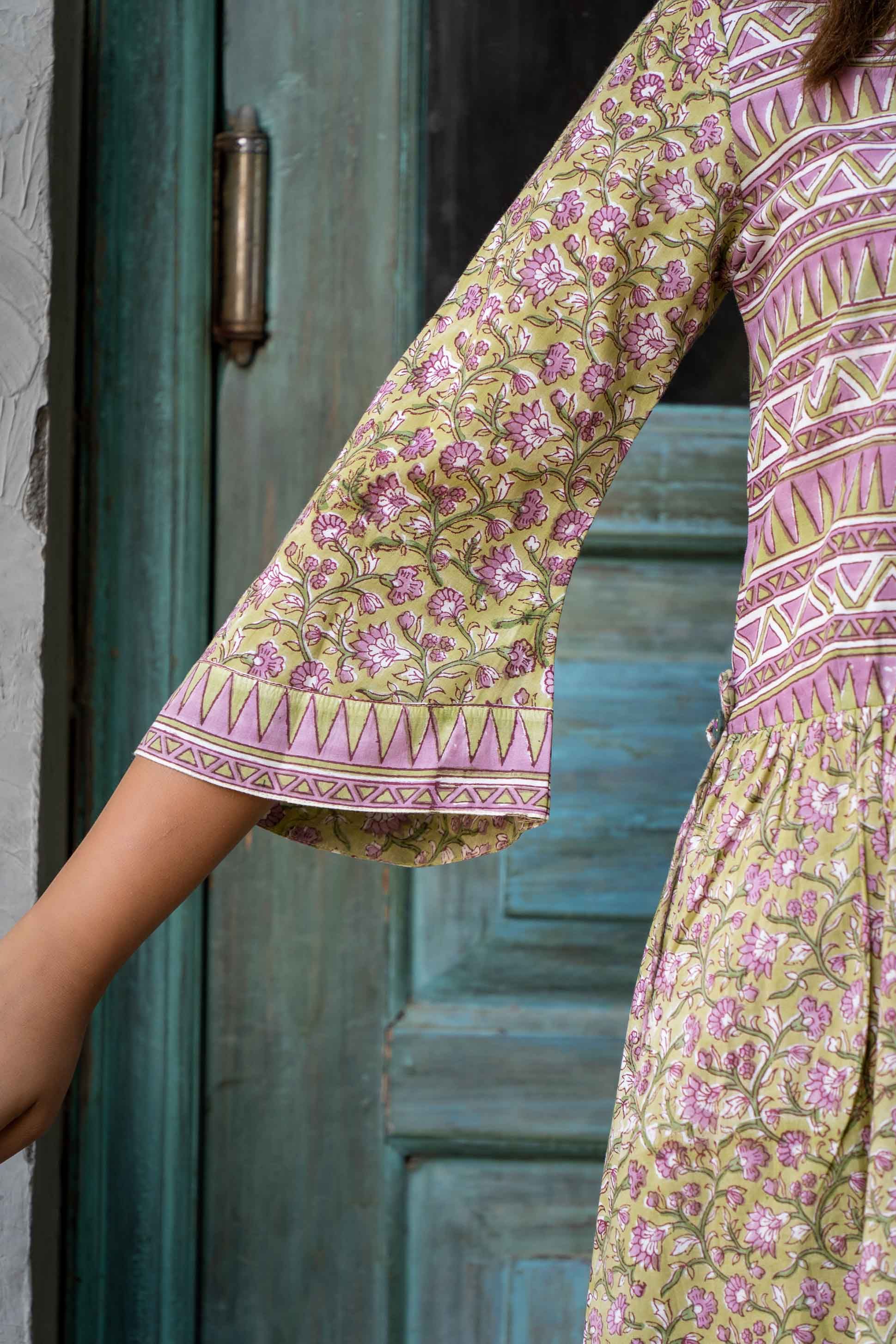 Green Flaired Sleeves Kurta