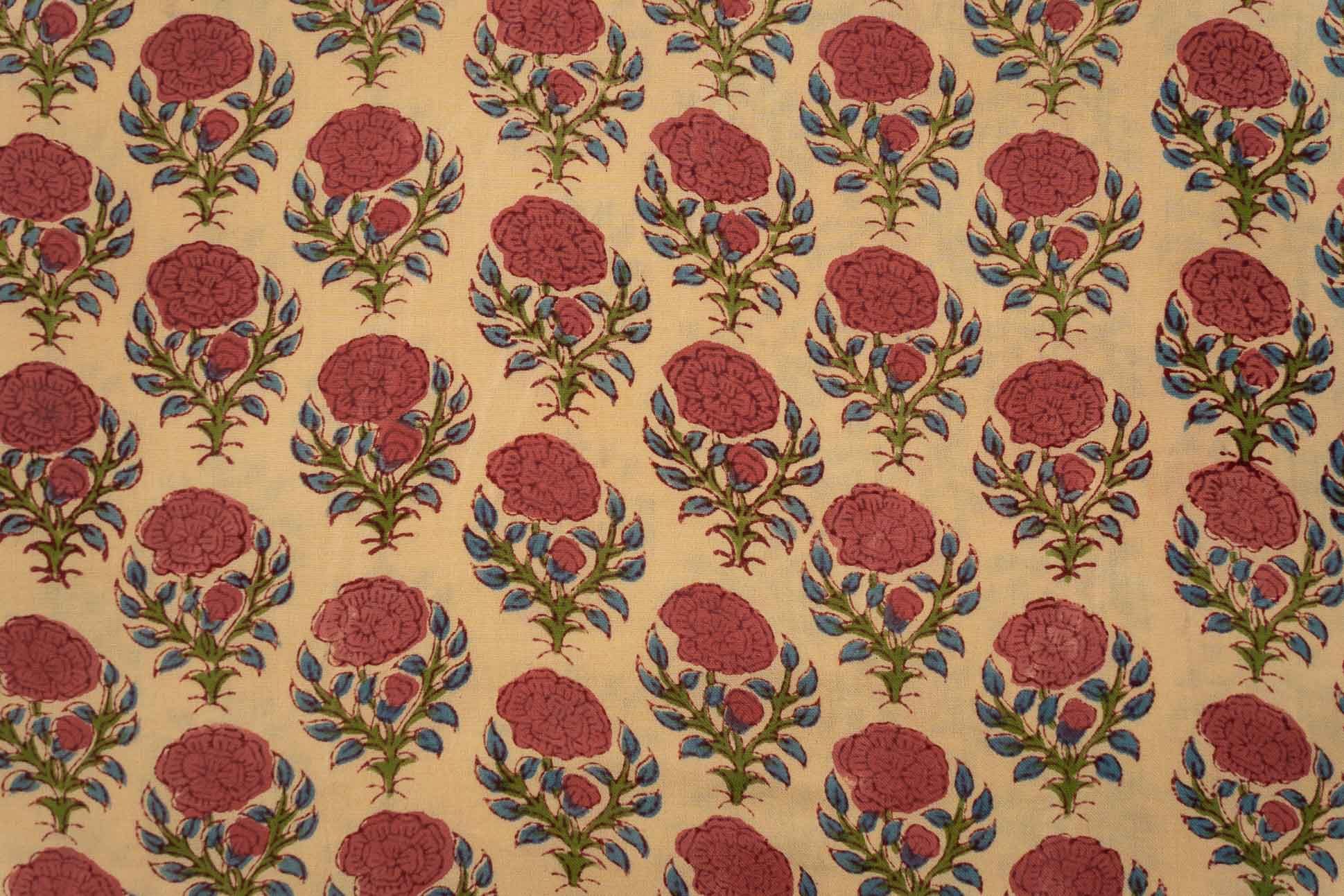 Peach Hand Block Printed Fabric