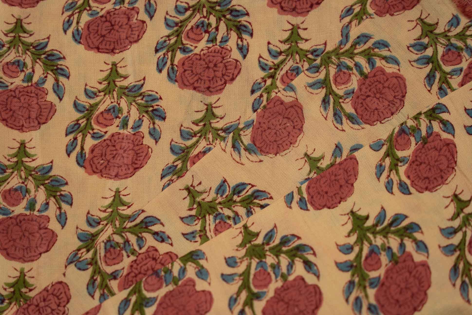 Peach Hand Block Printed Fabric