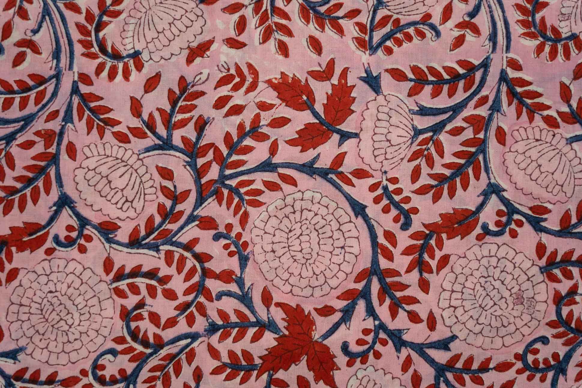 Pink Red Block Printed Fabric