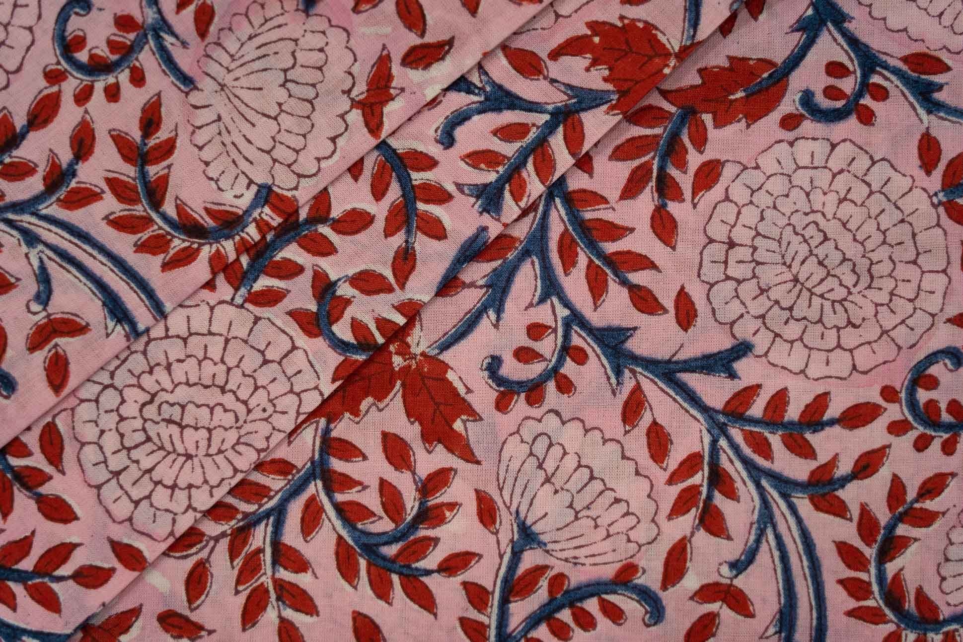 Pink Red Block Printed Fabric