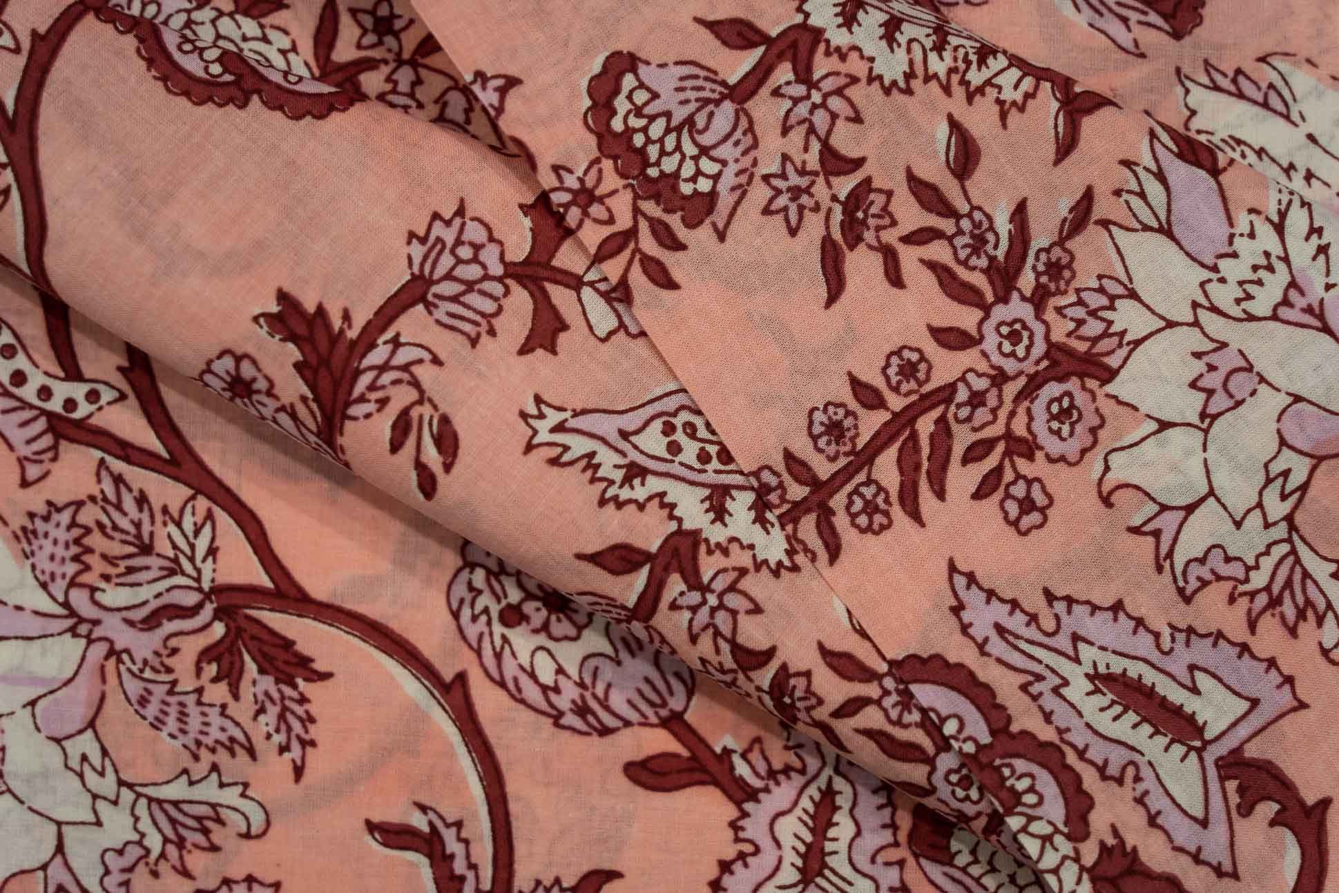 Peach Floral Printed Fabric