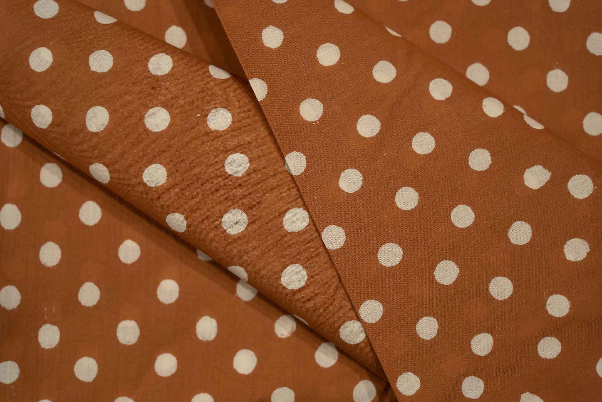 Brown Dots Block Printed Fabric