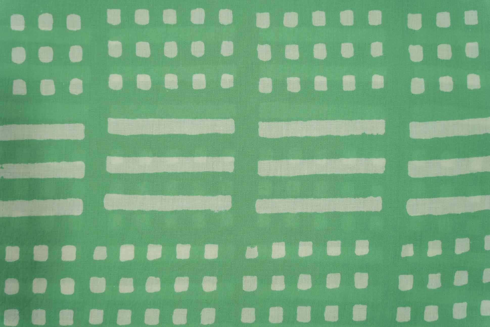 Green Geometric Block Printed Cotton Fabric