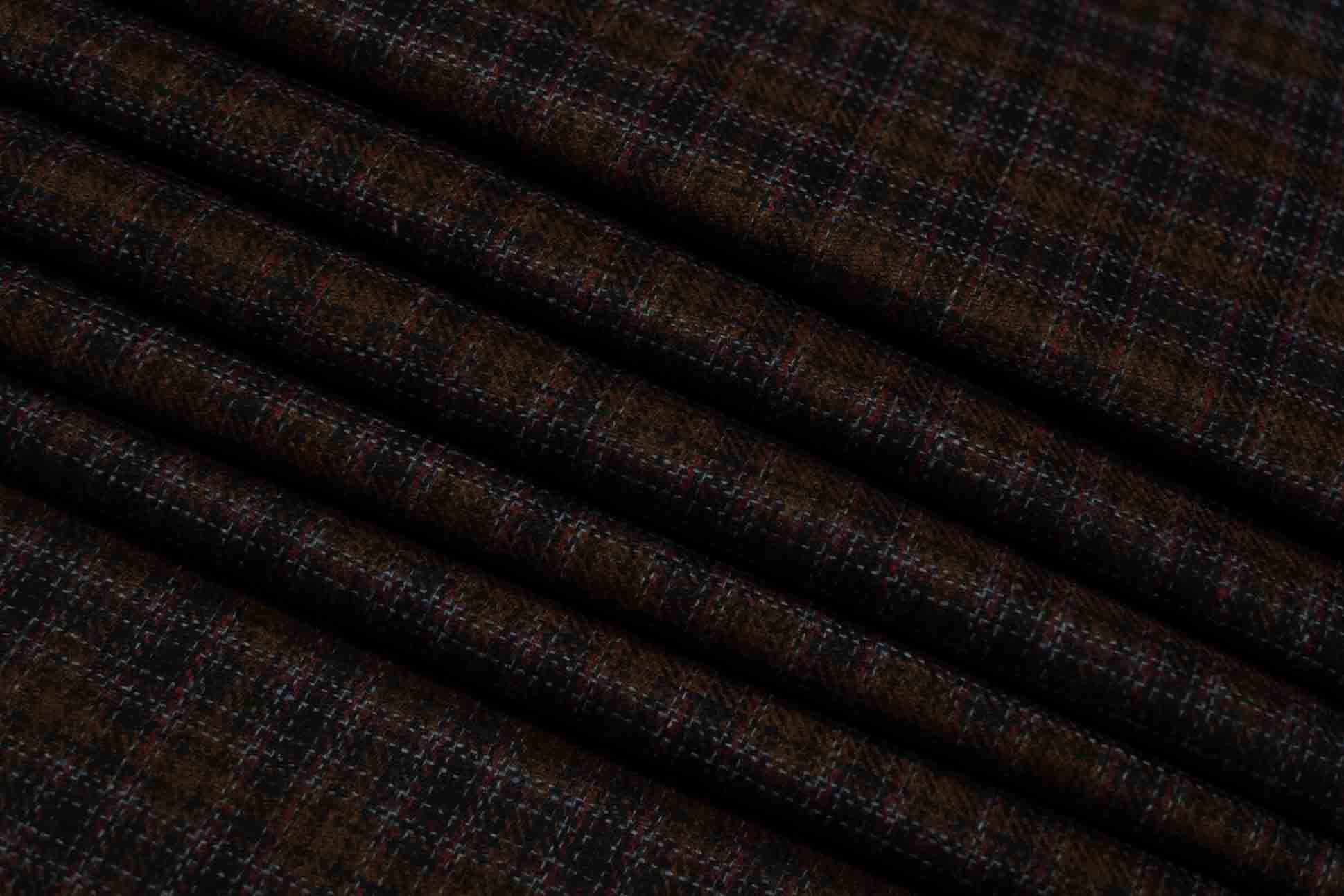 Brown Checks Tweed Wool Fabric