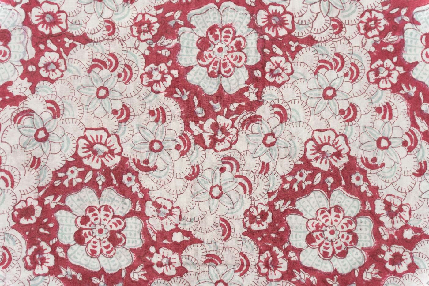  Rogue Red Floral Block Printed Fabric