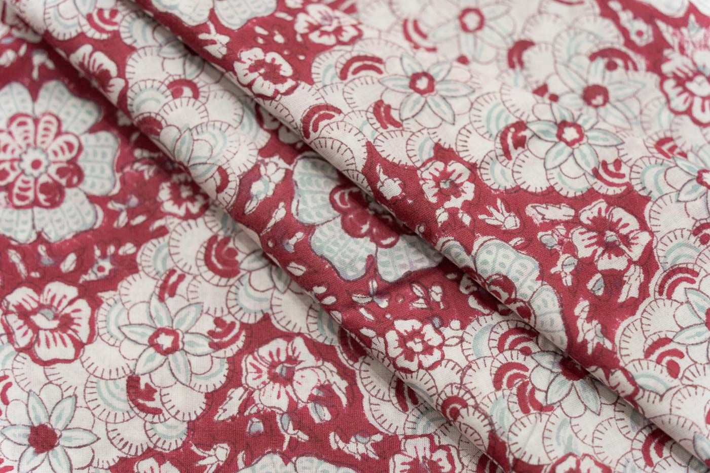  Rogue Red Floral Block Printed Fabric