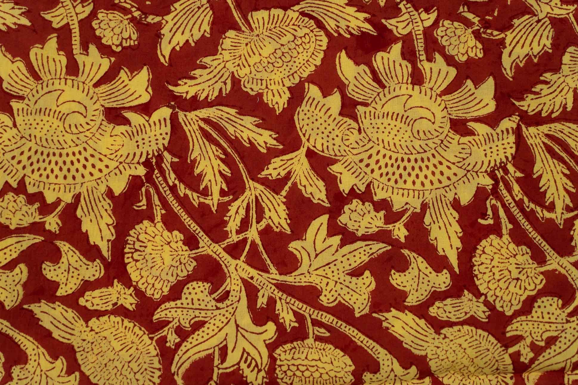 Red Yellow Block Printed Fabric