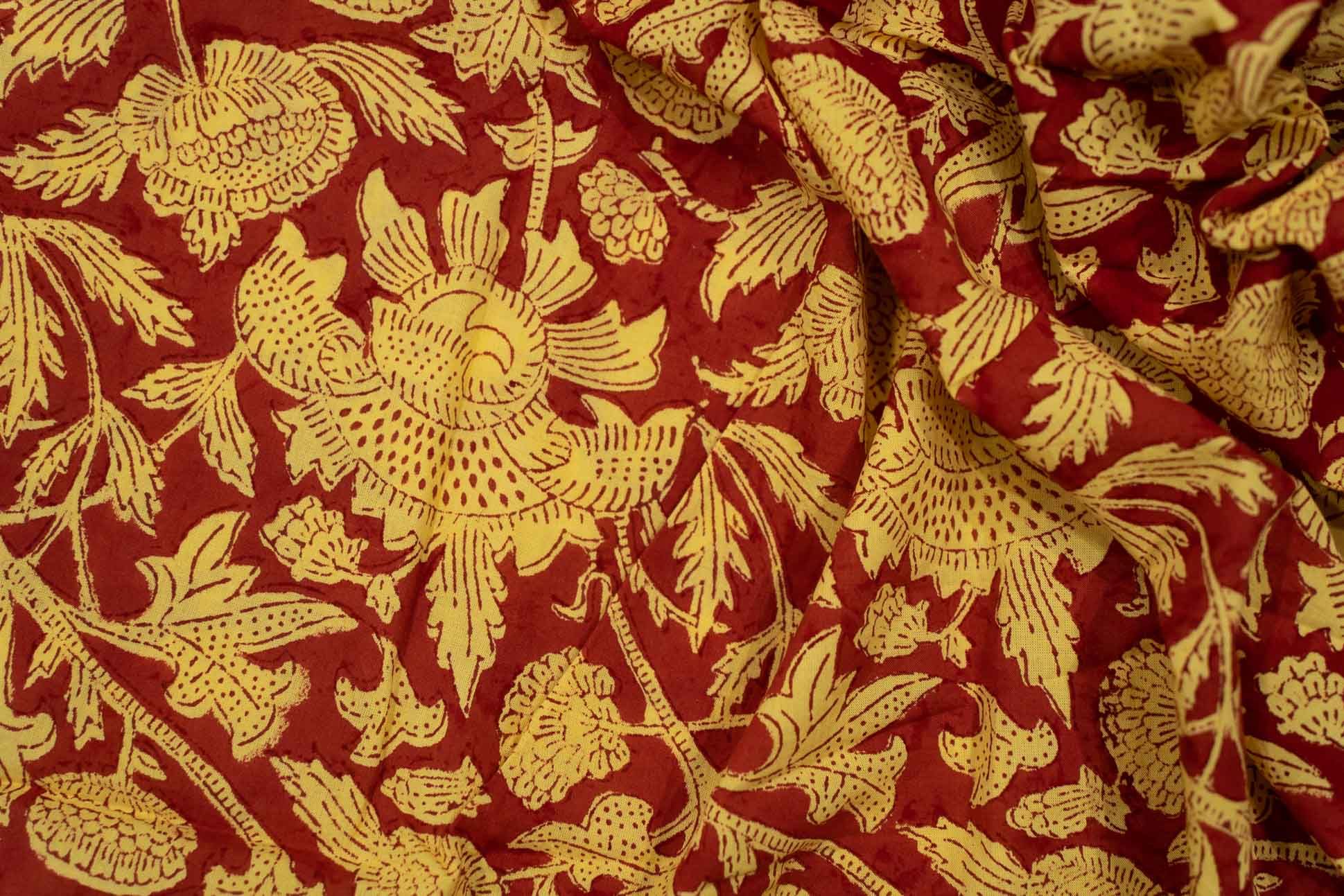 Red Yellow Block Printed Fabric