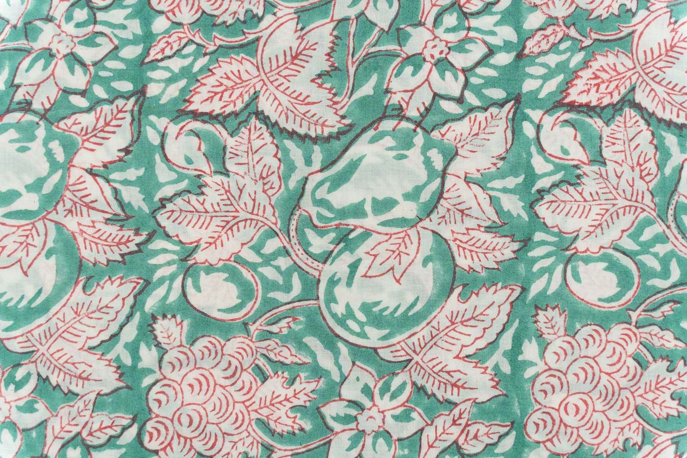 Palm Green Floral Block Printed Fabric