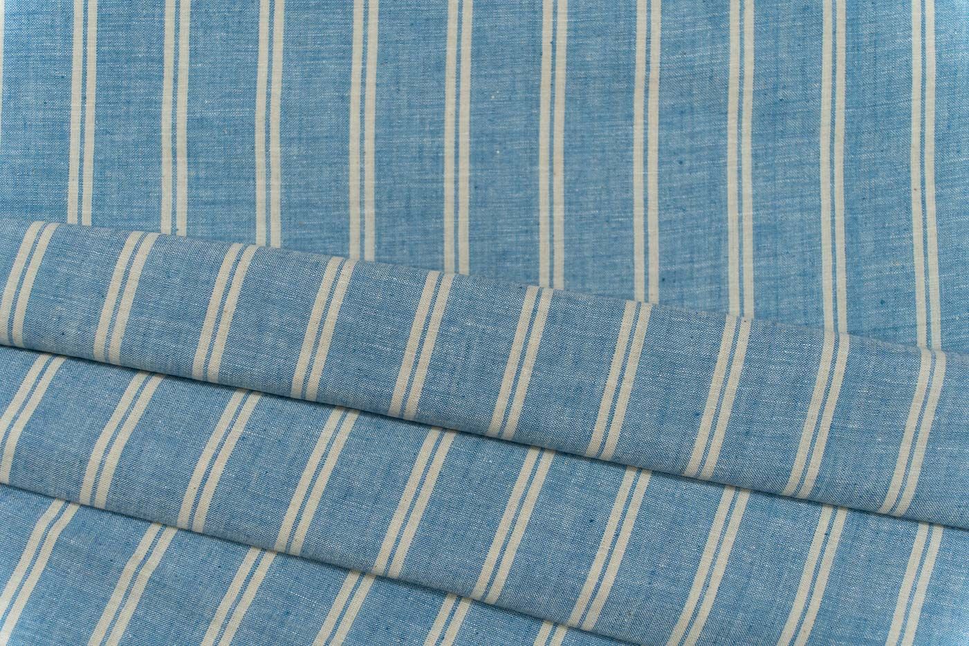 Blue Striped Khari Cotton Fabric