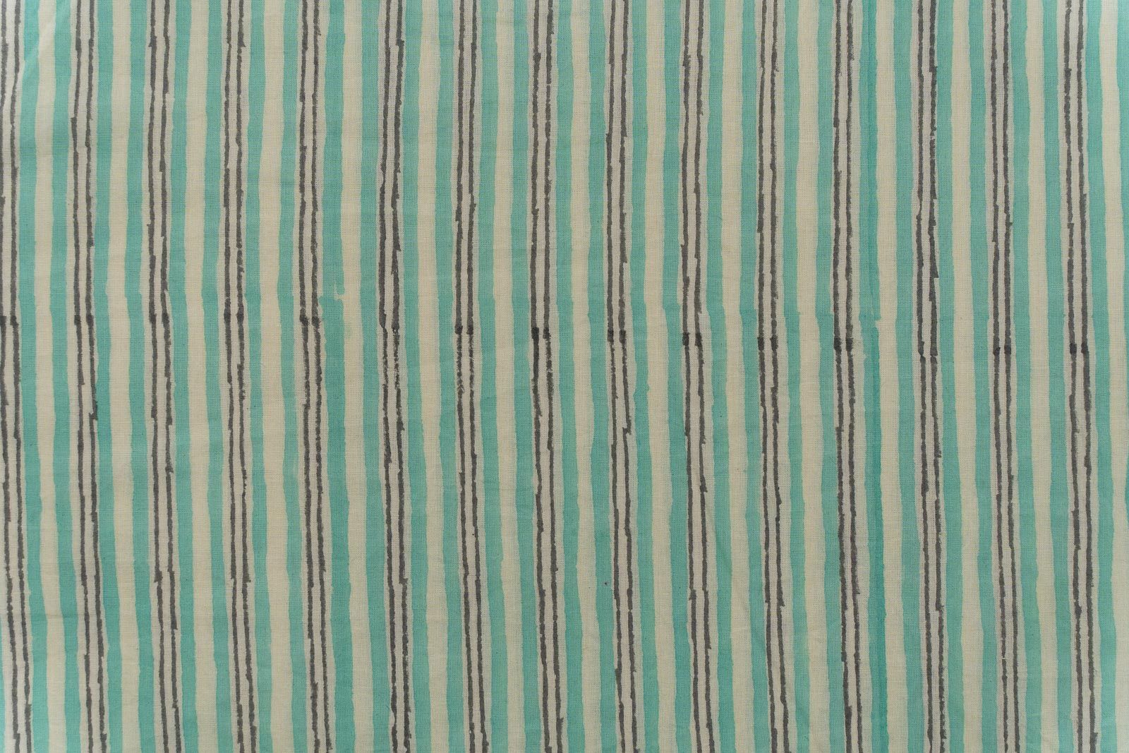 Spring Green Striped Block Printed Fabric