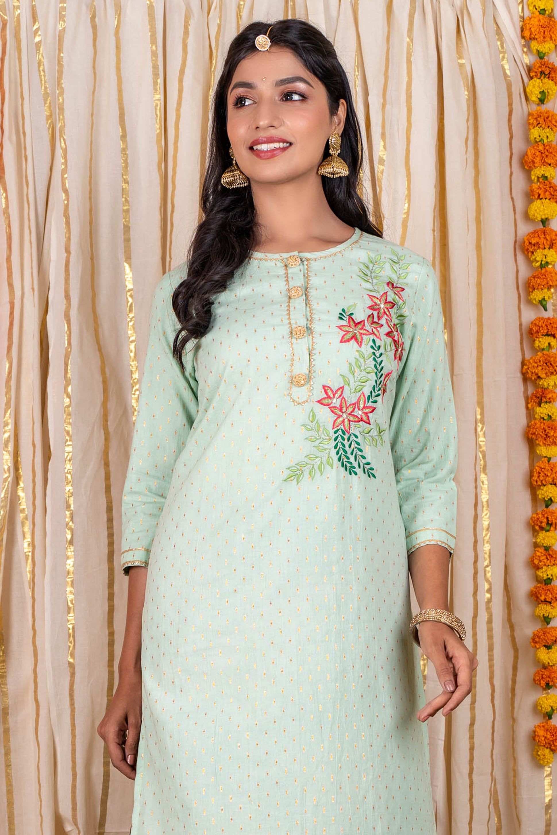 Pistachio Green Embroidered Kurta 