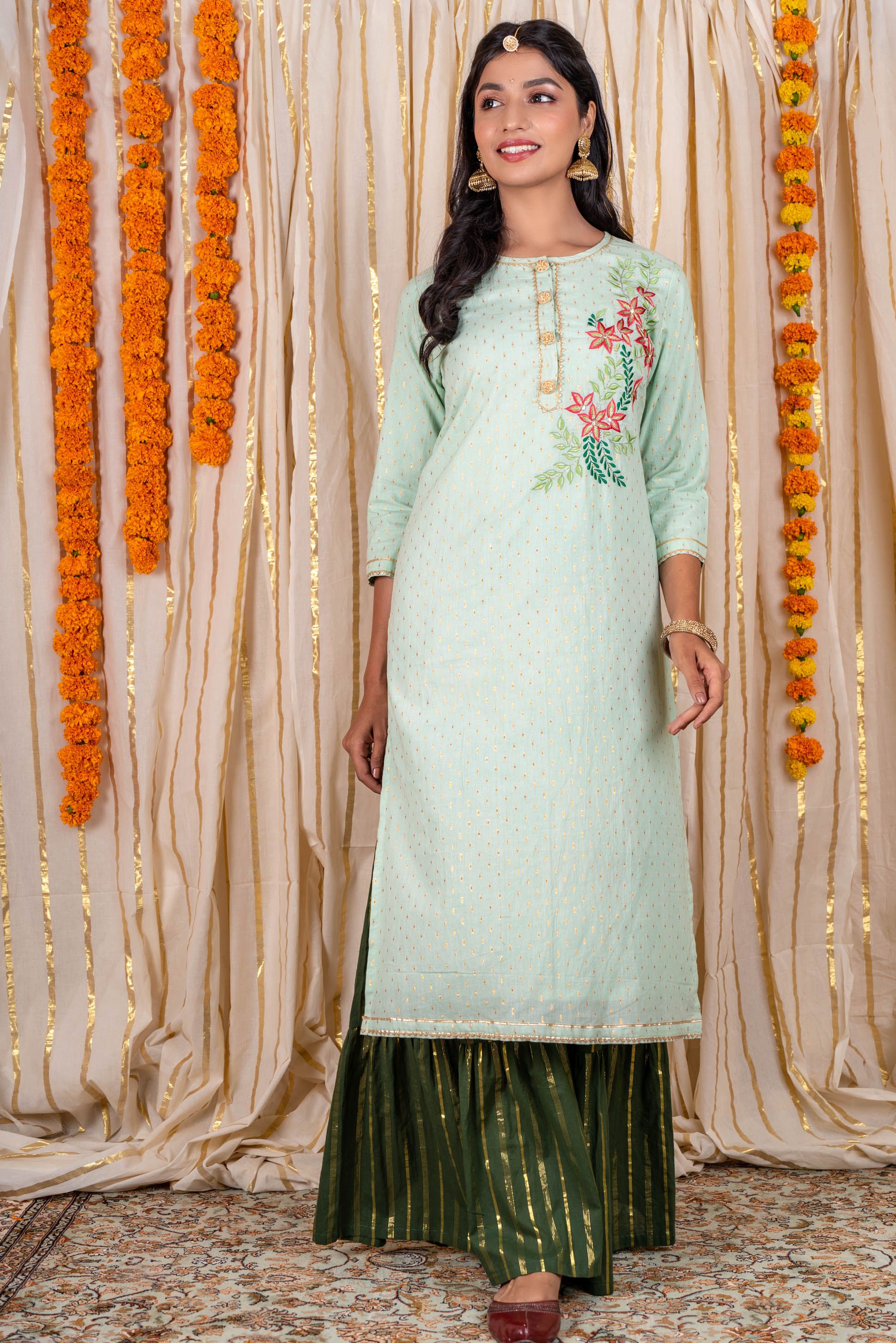 Pistachio Green Embroidered Kurta 