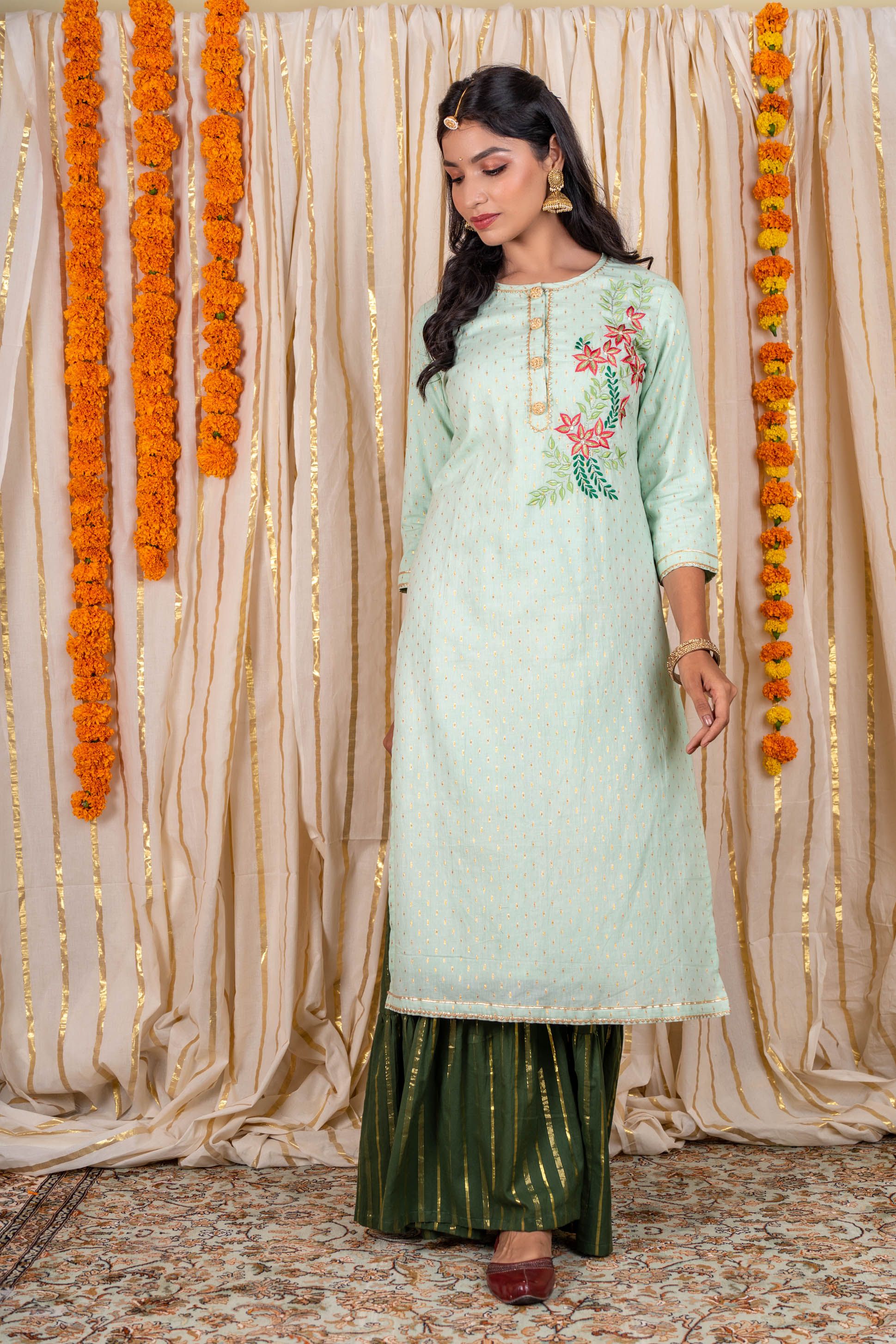 Pistachio Green Embroidered Kurta 