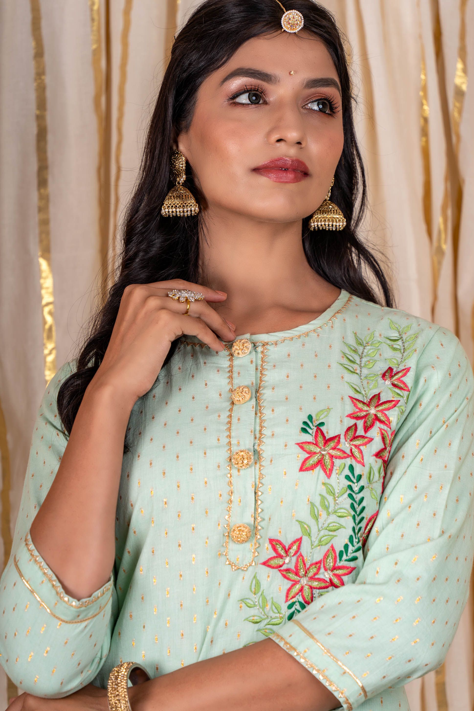 Pistachio Green Embroidered Kurta 