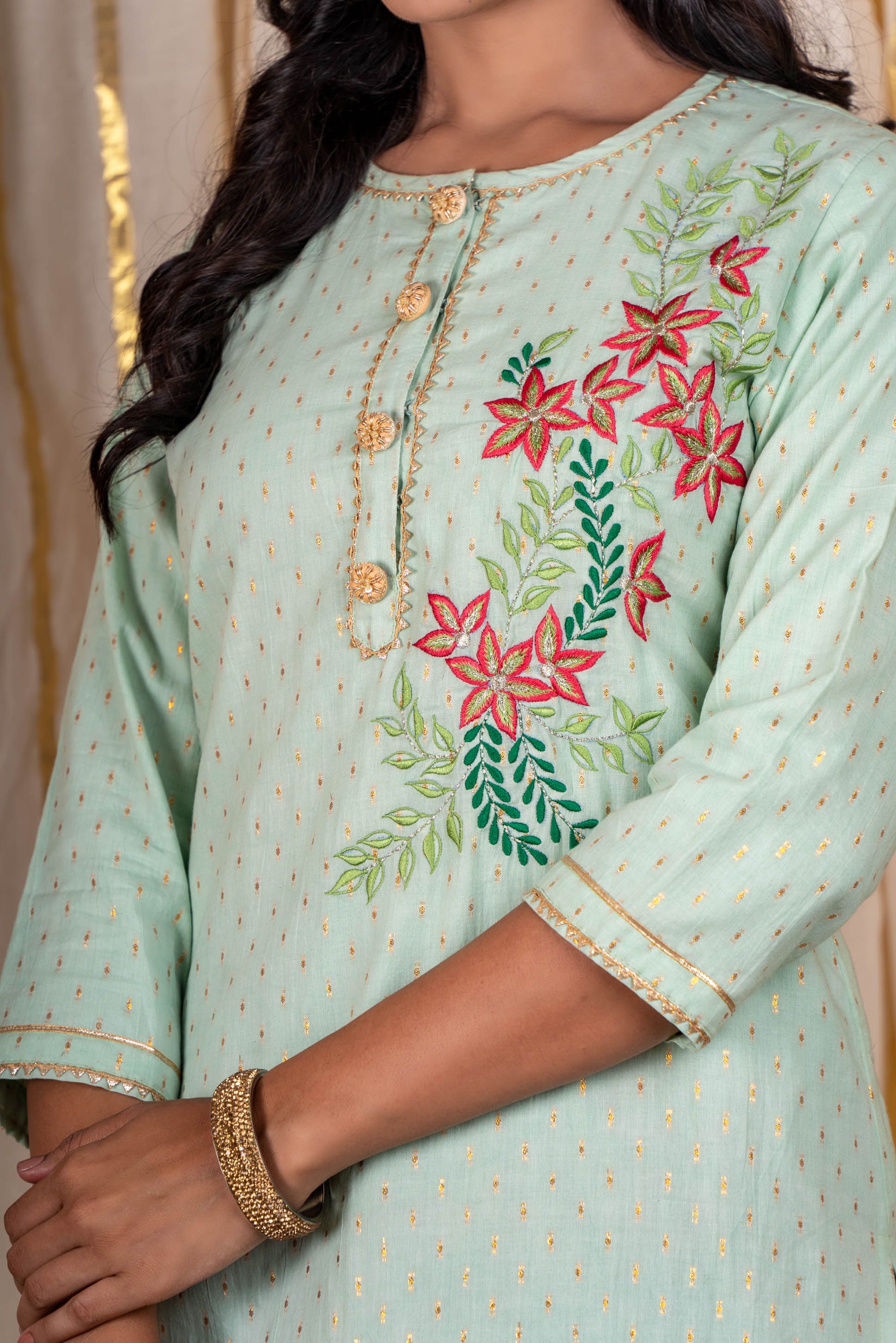 Pistachio Green Embroidered Kurta 