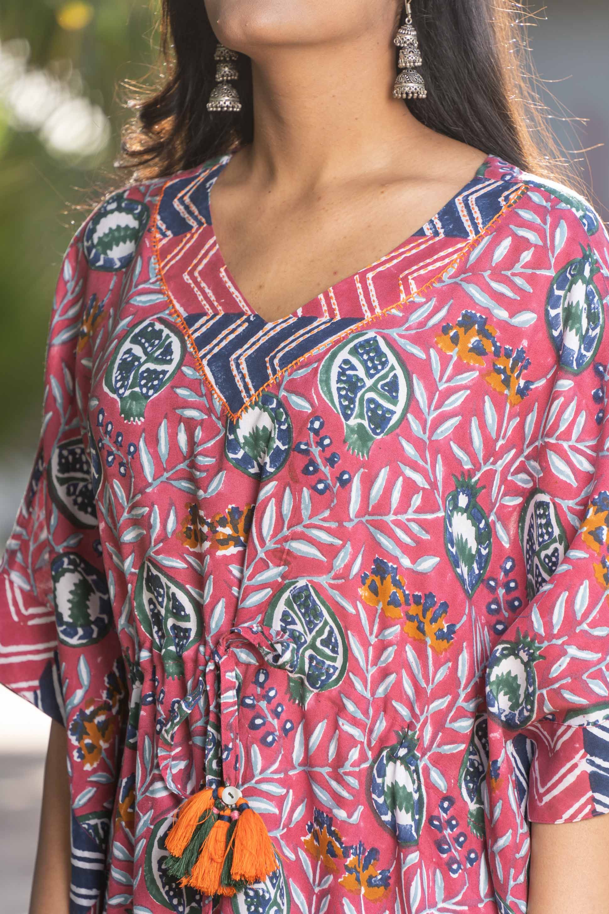 Pink Block Printed Kaftan