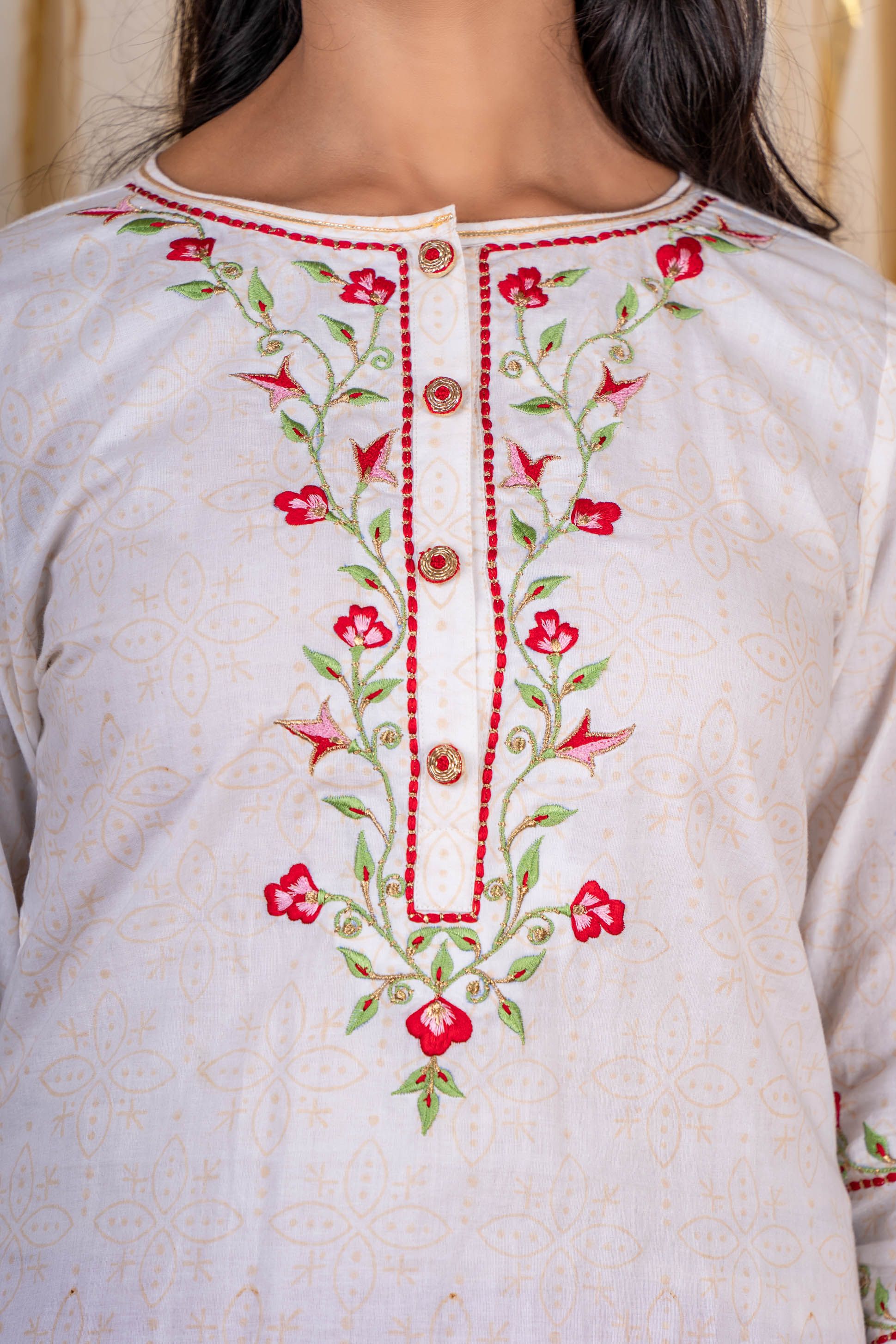 Off White Embroidered Kurta 