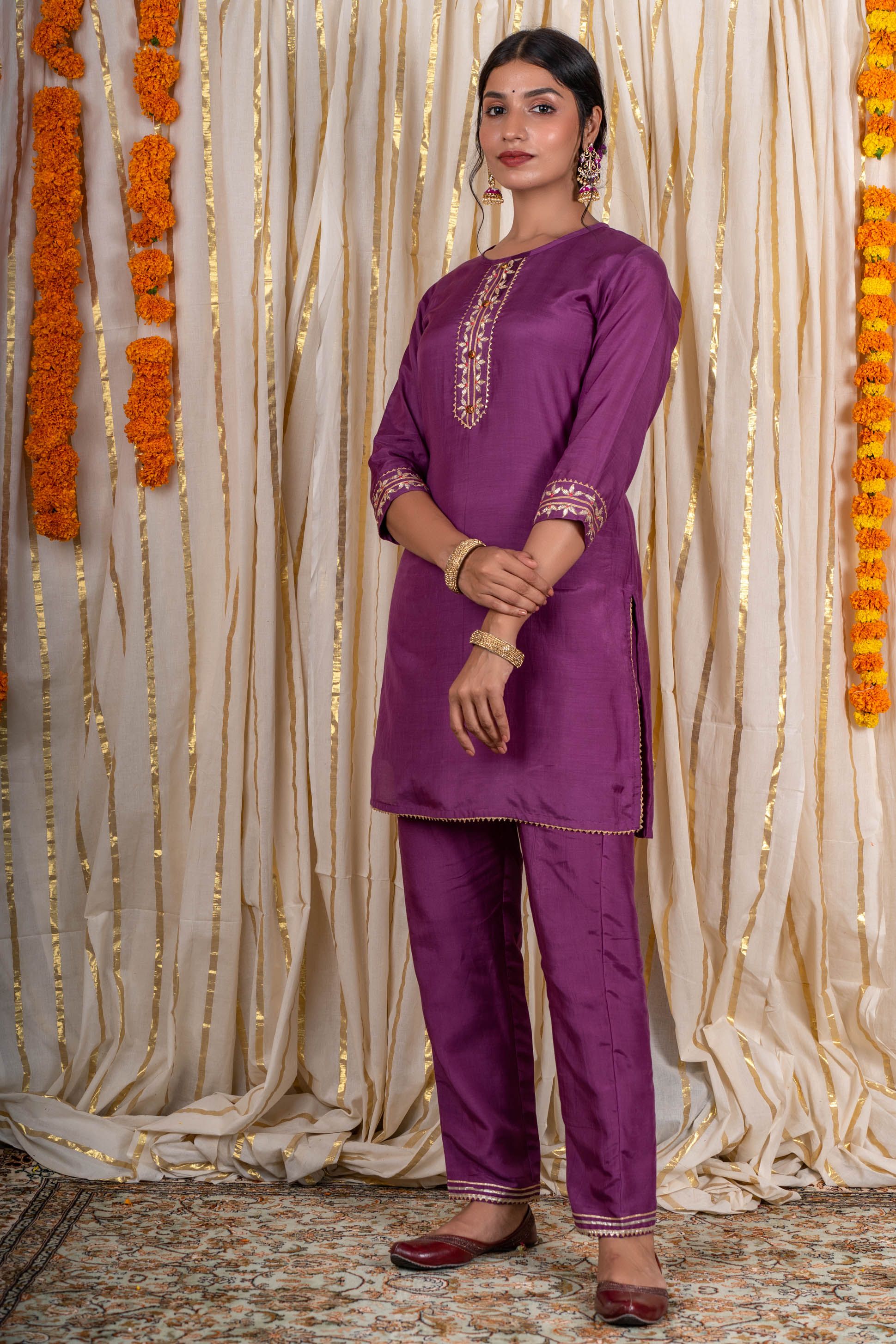 Orchind Purple Muslin Silk Kurta Pant Set