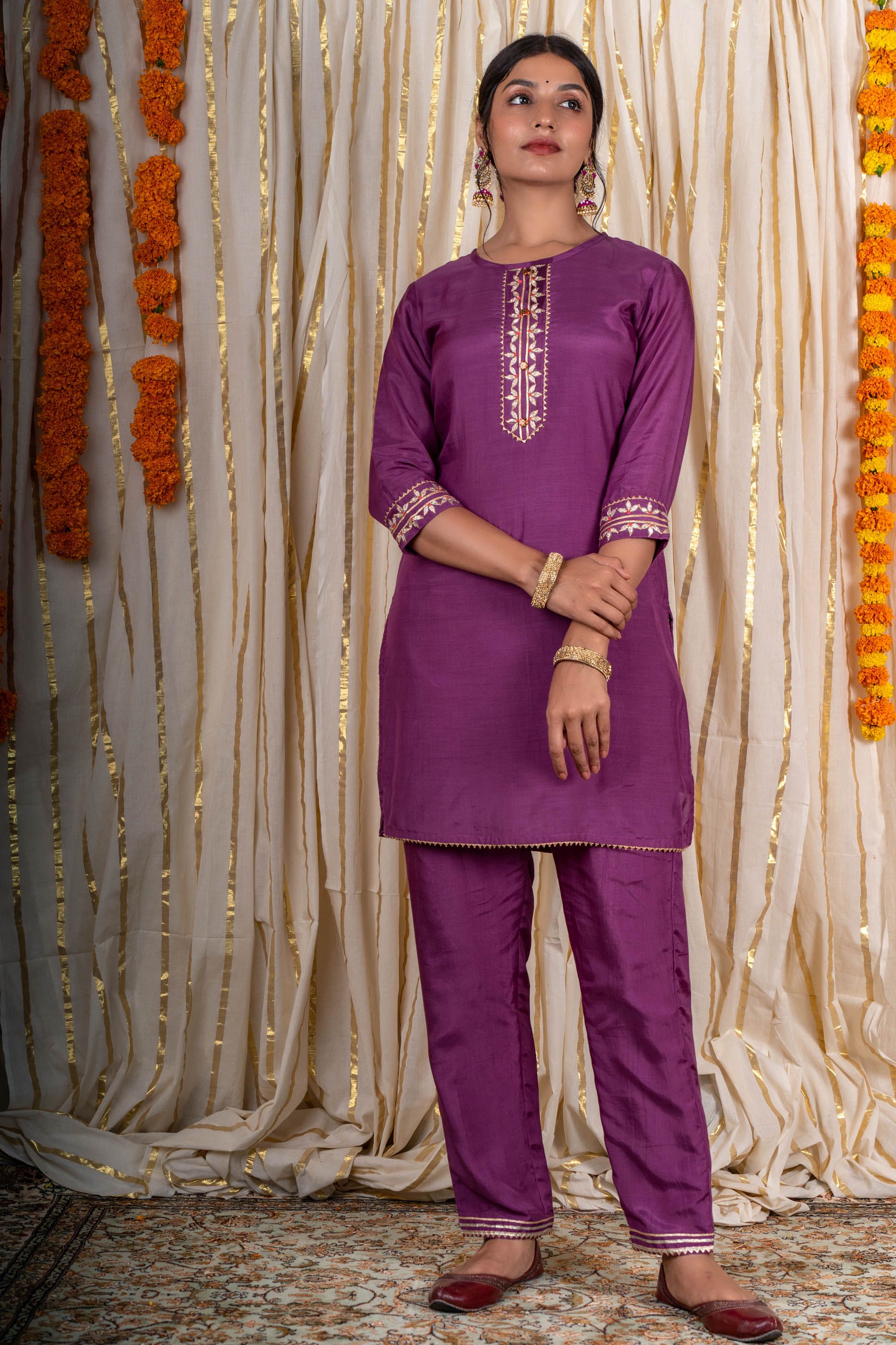 Orchind Purple Muslin Silk Kurta Pant Set