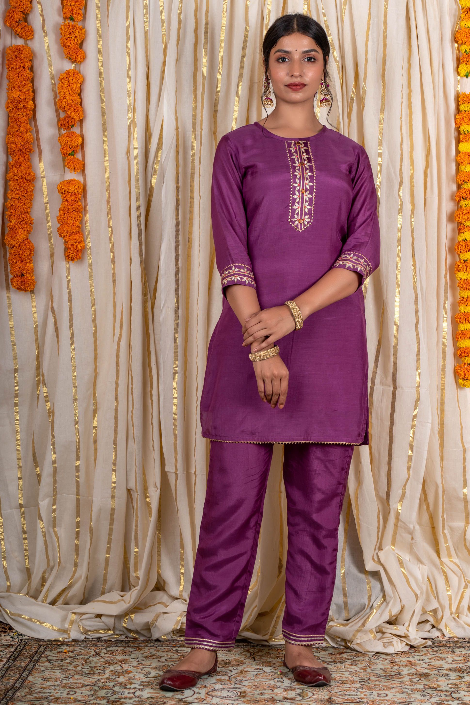 Orchind Purple Muslin Silk Kurta Pant Set