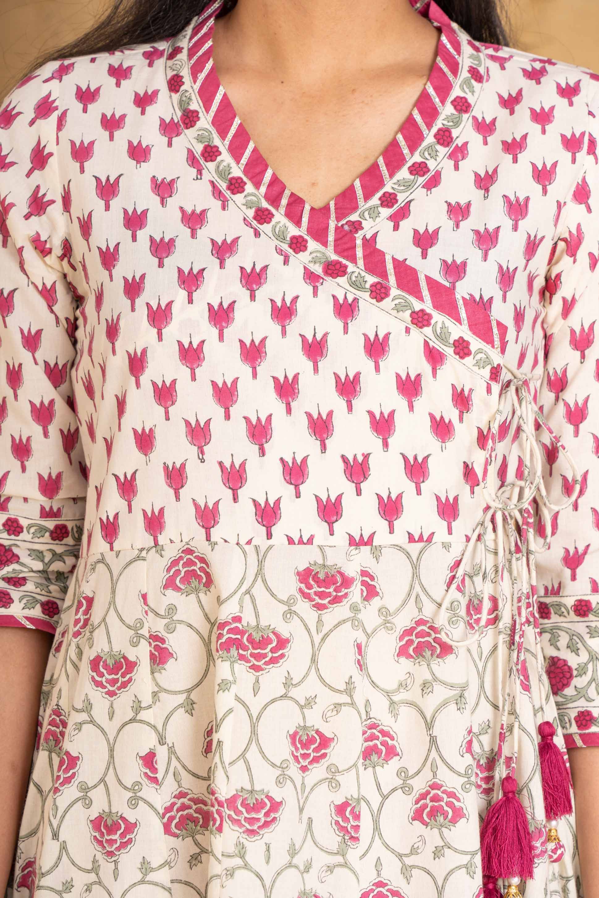 Pink Anarkali Organic Cotton Kurta 