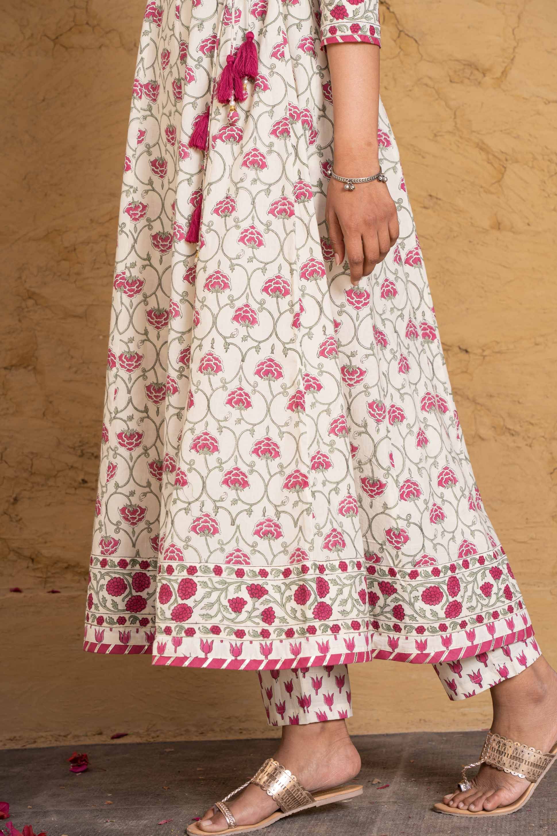 Pink Anarkali Organic Cotton Kurta 