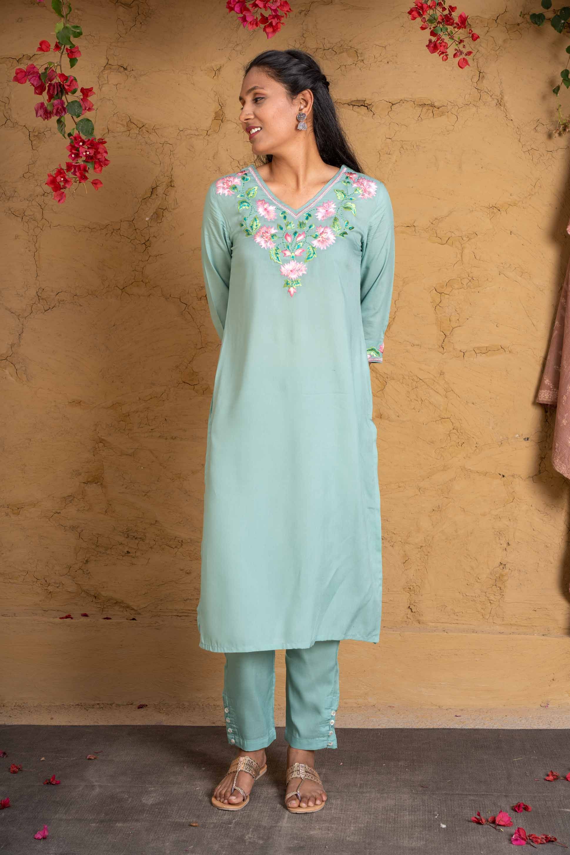  Dusty Green Embroidered Kurta 