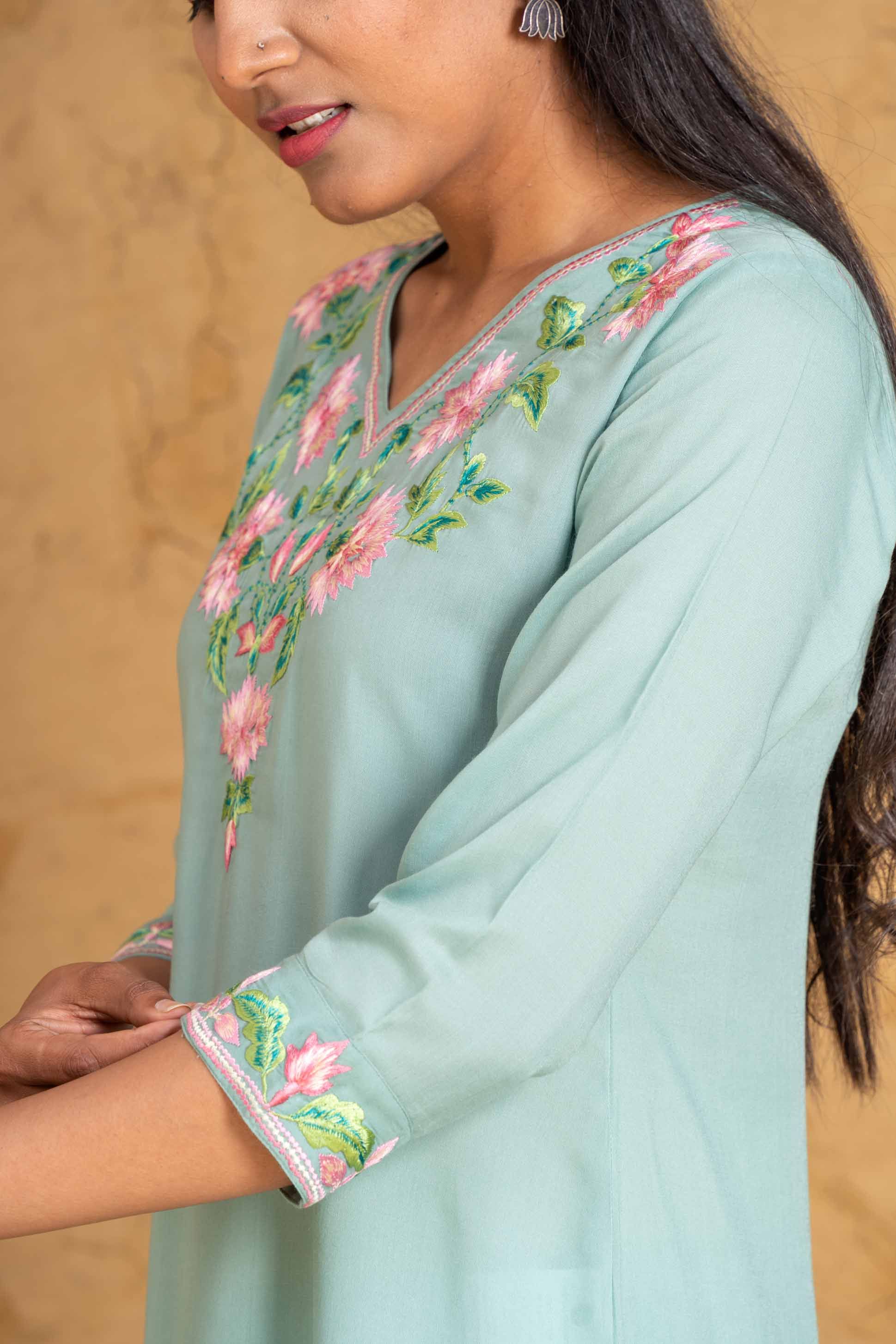  Dusty Green Embroidered Kurta 