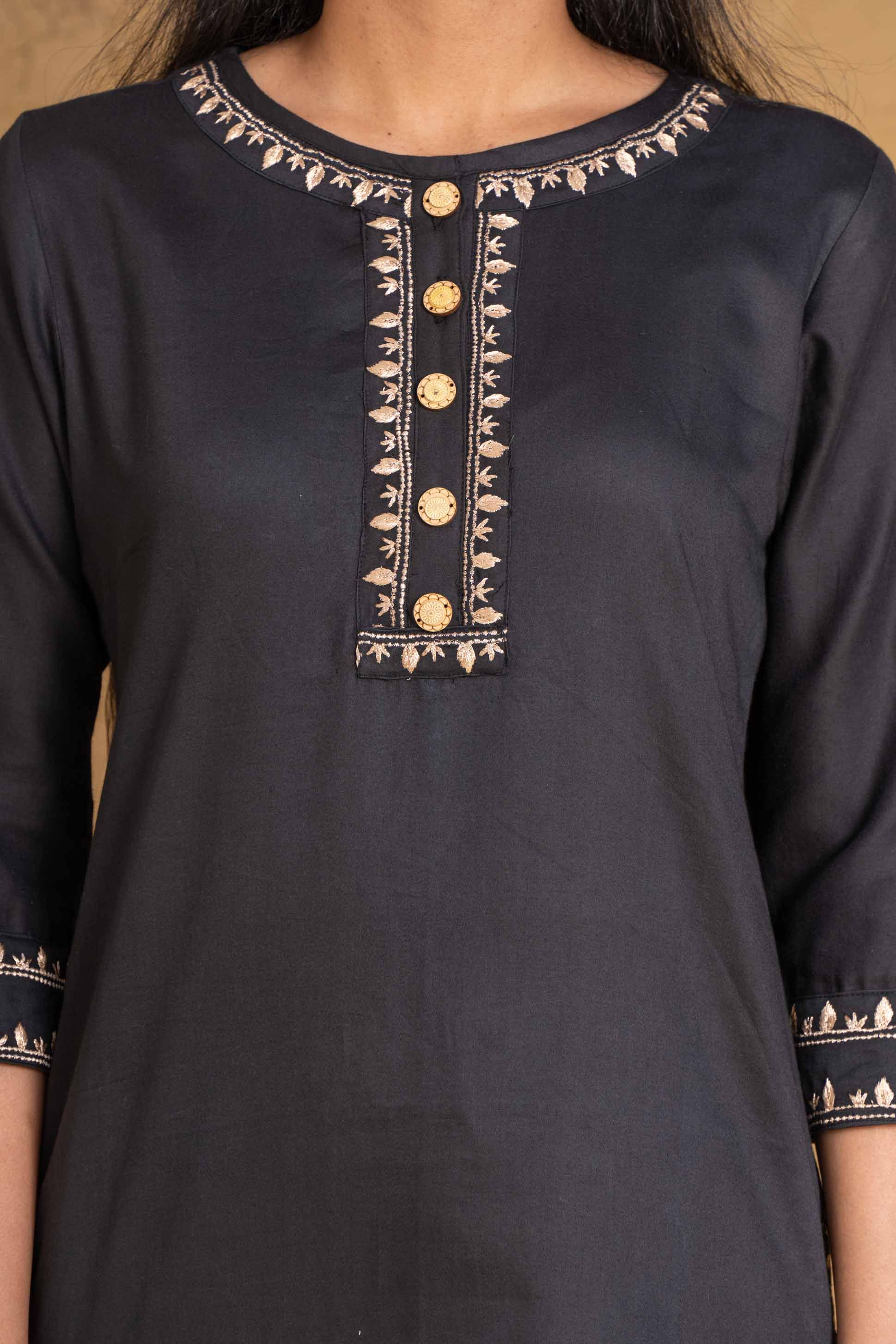 Golden Black Embroidered Kurta 