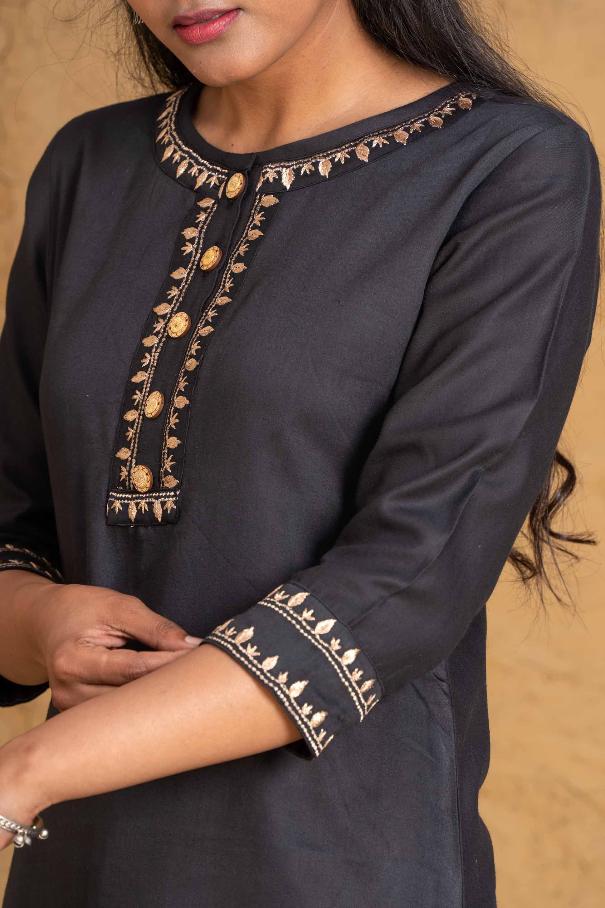 Golden Black Embroidered Kurta Set