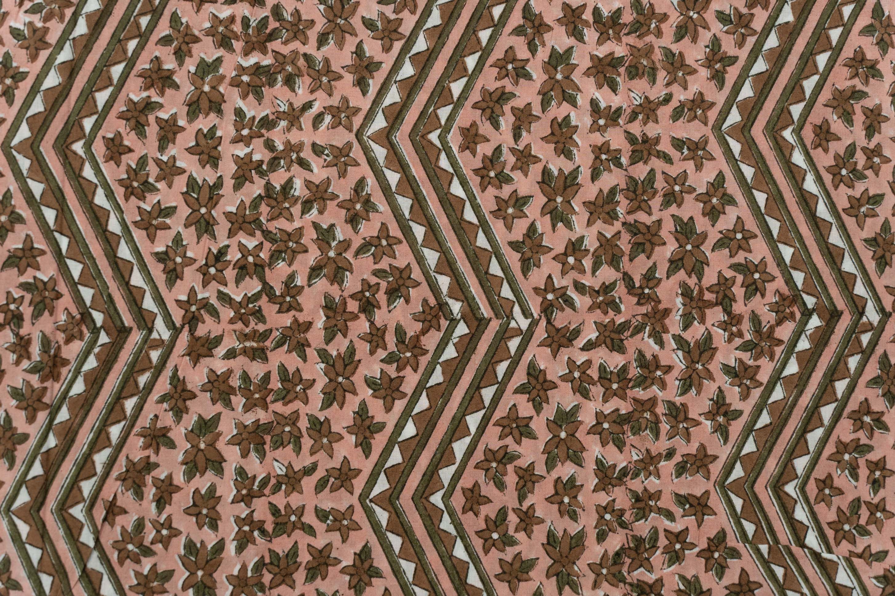 Peach Chevron Block Printed Cotton Fabric