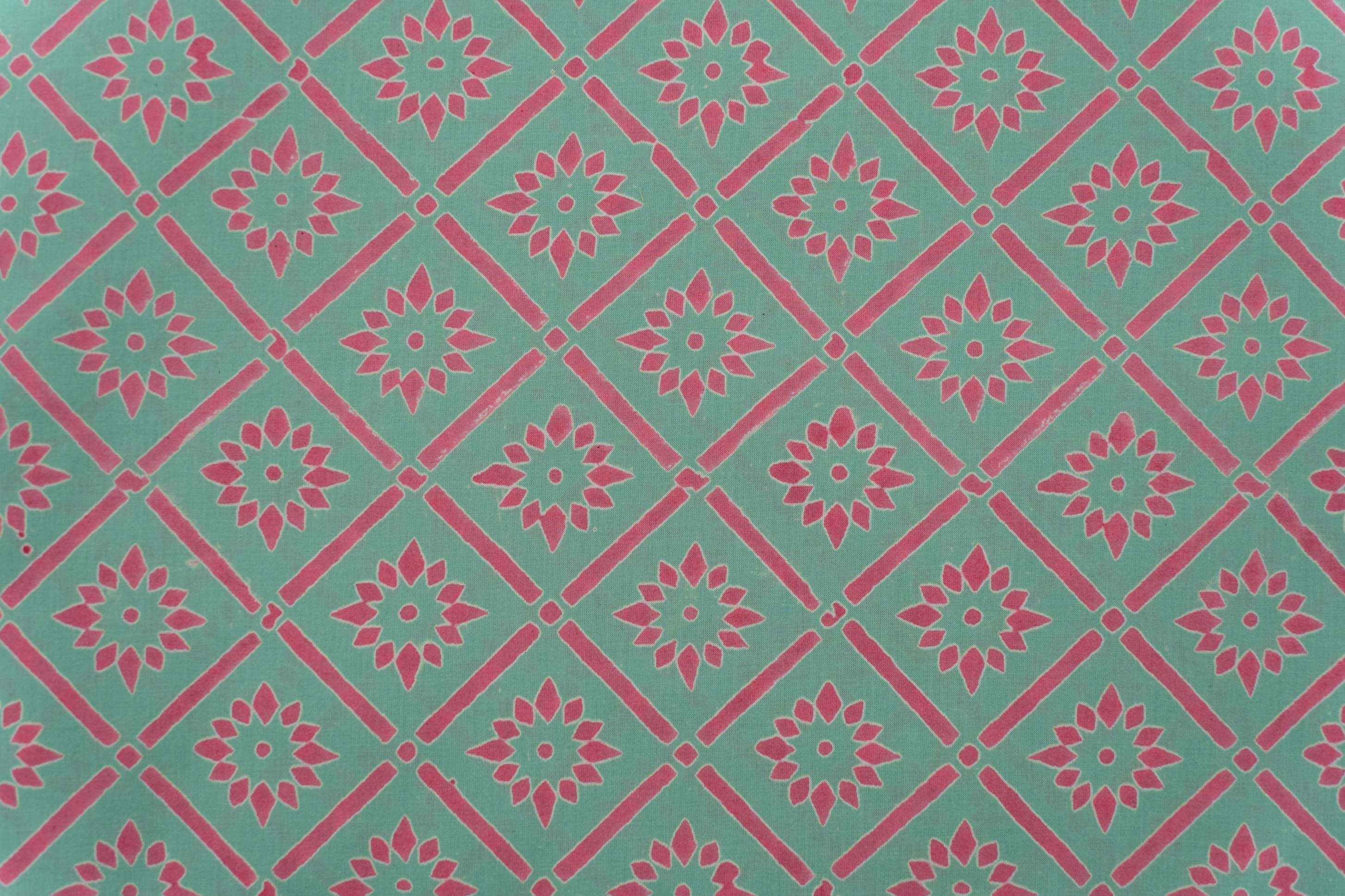 Mint Green Block Printed Cotton Fabric