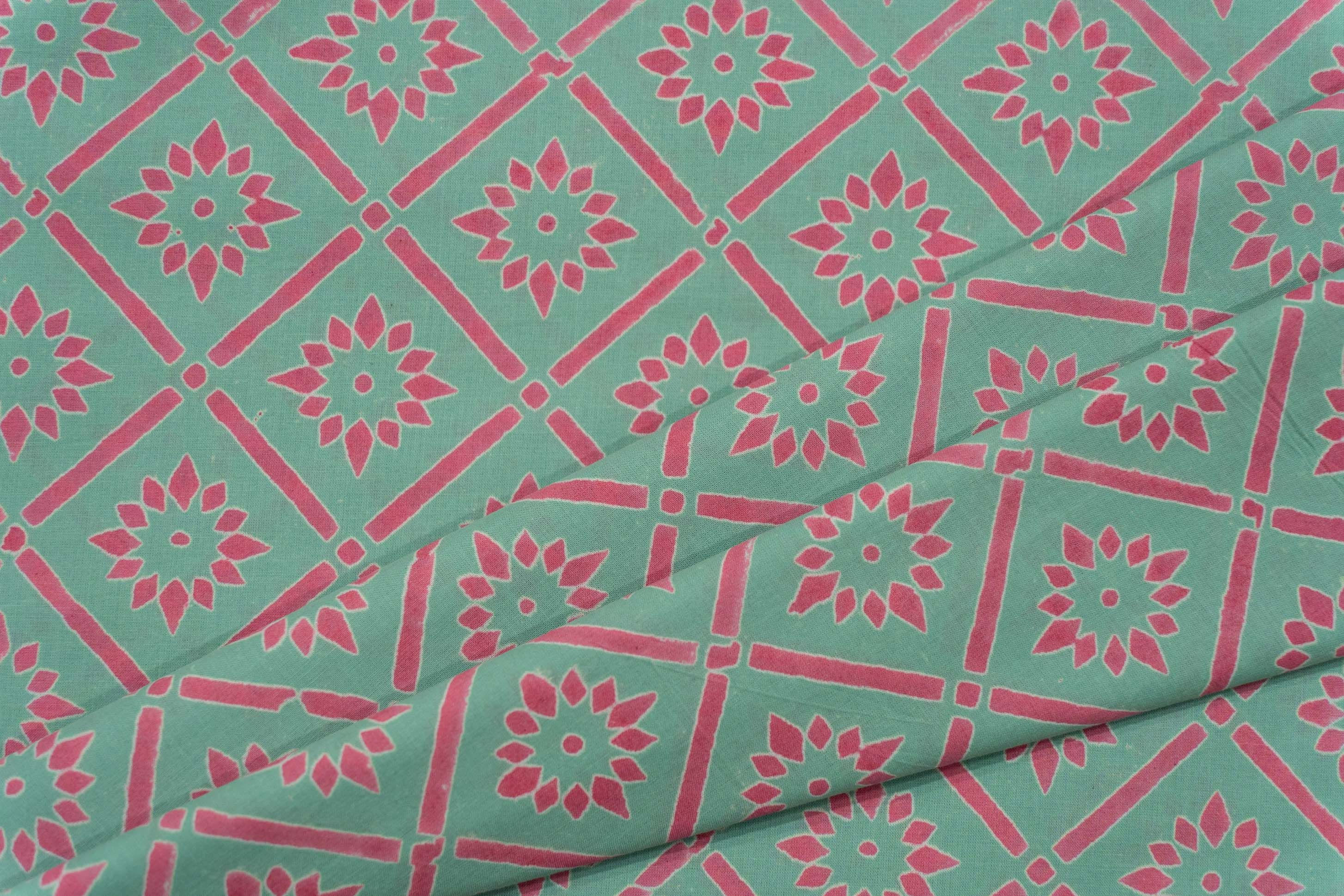 Mint Green Block Printed Cotton Fabric