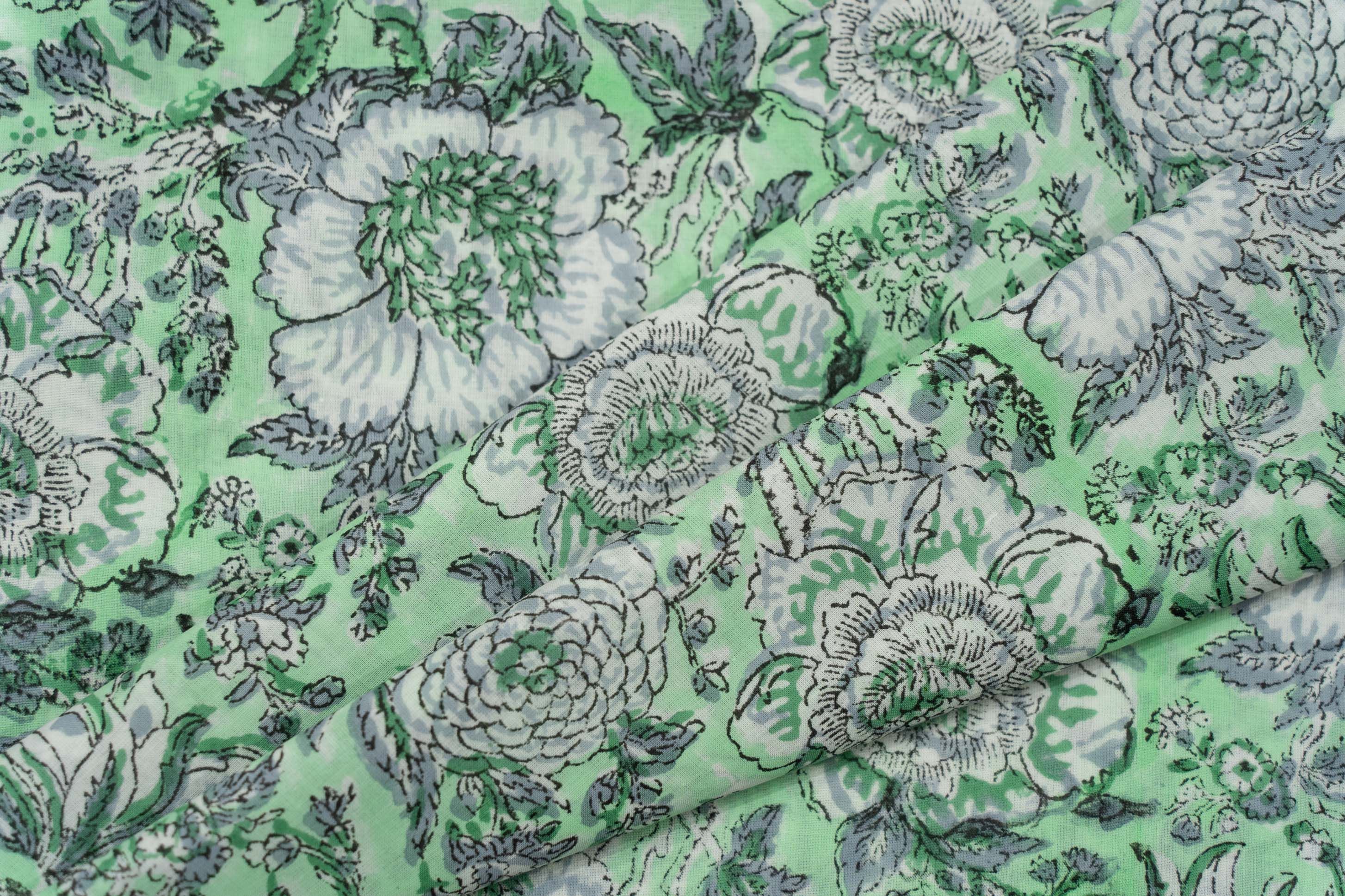 Meadow Green Block Printed Cotton Fabric