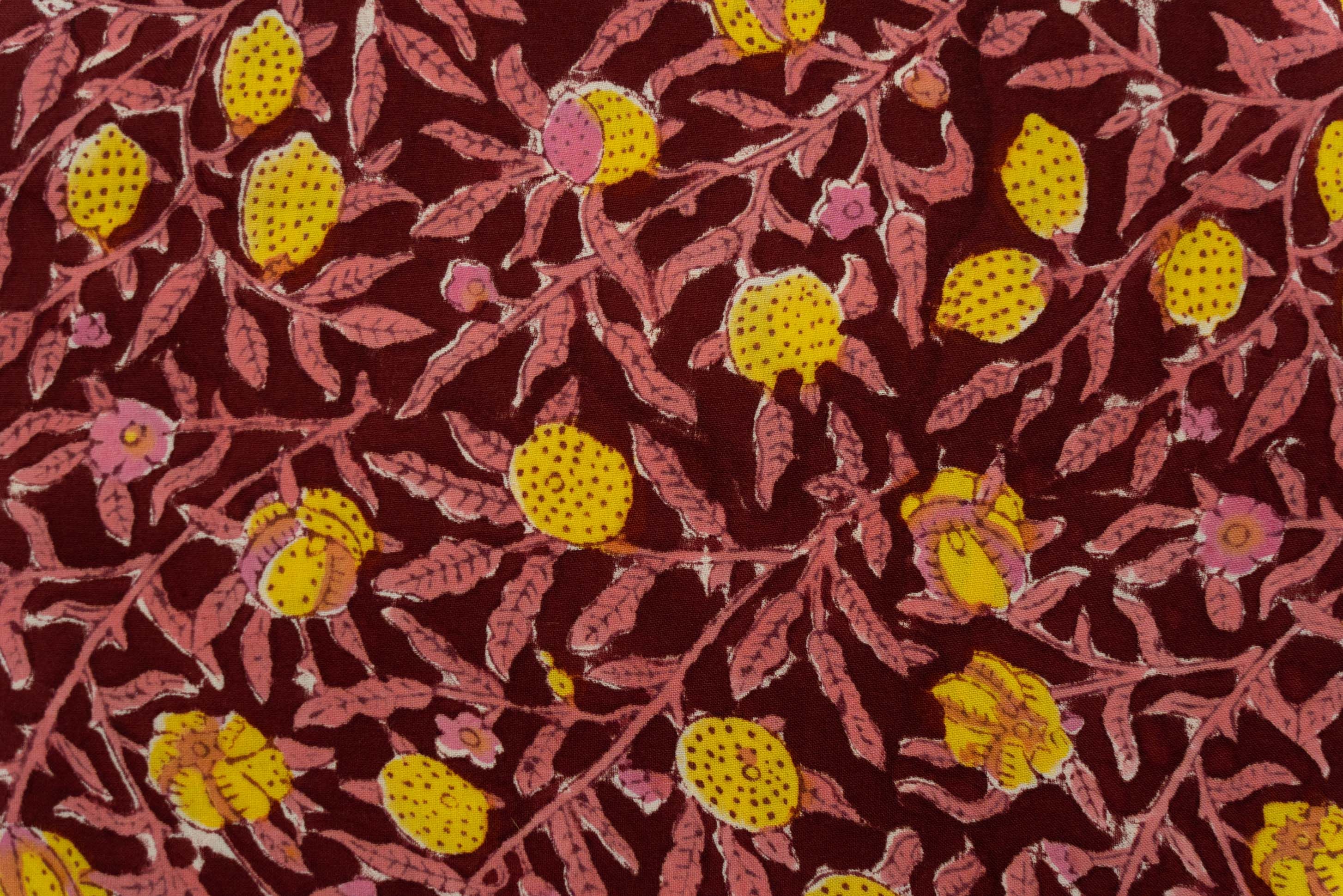 Maroon Floral Mercedised Cotton Fabric