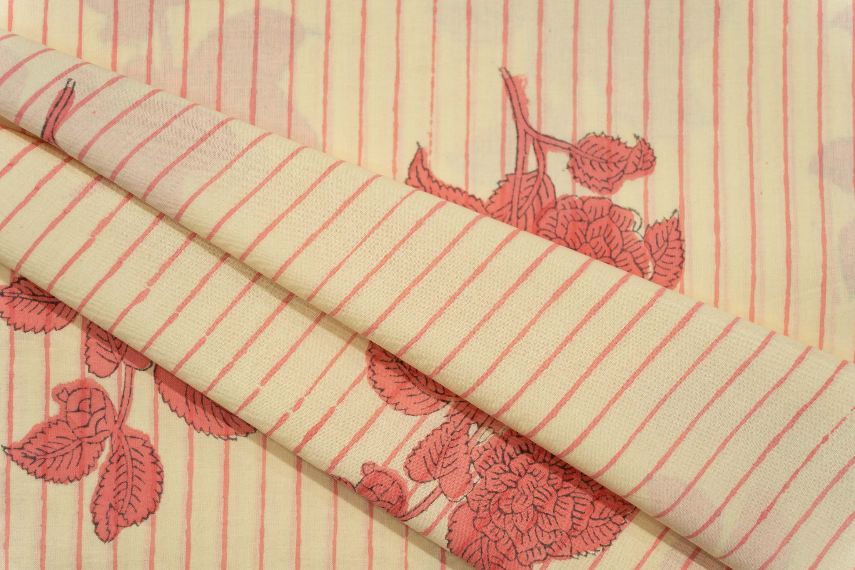 Butter Cream Block Printed Cotton Fabric