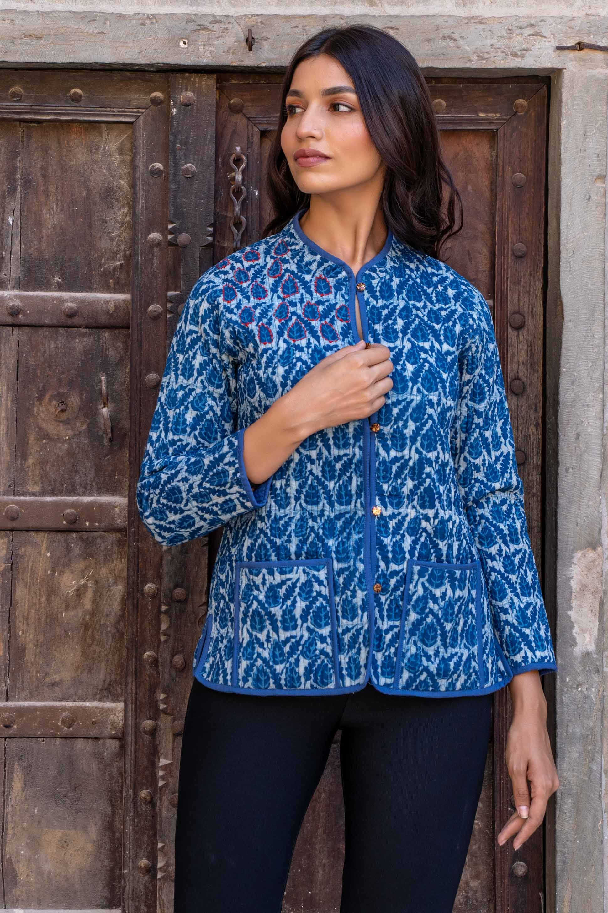 Indigo Red Kantha Reversible Jacket