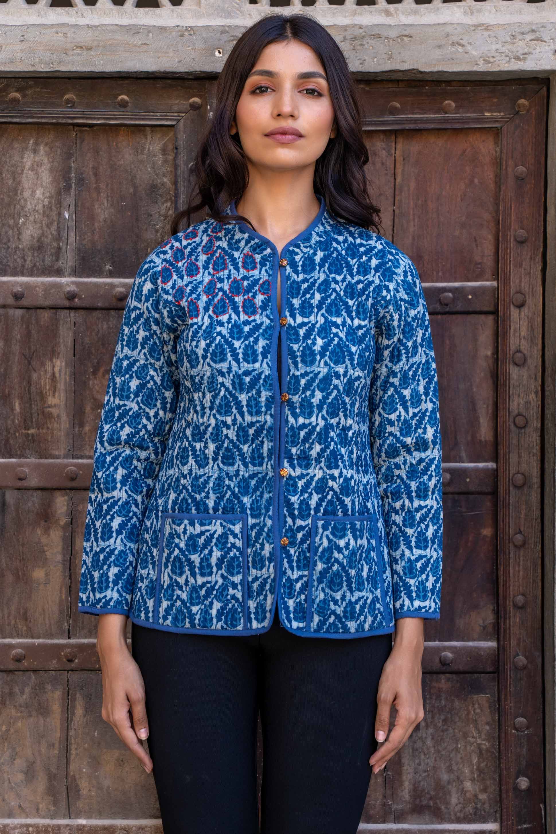 Indigo Red Kantha Reversible Jacket