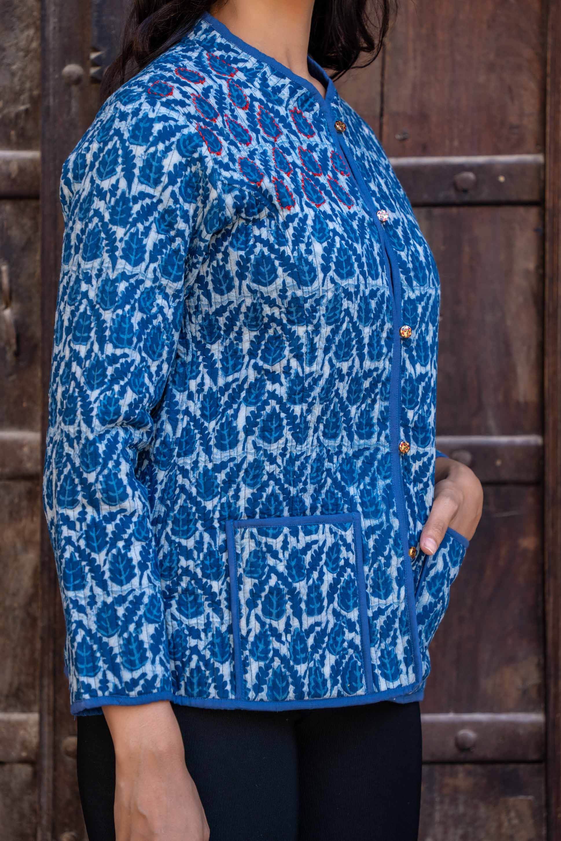 Indigo Red Kantha Reversible Jacket