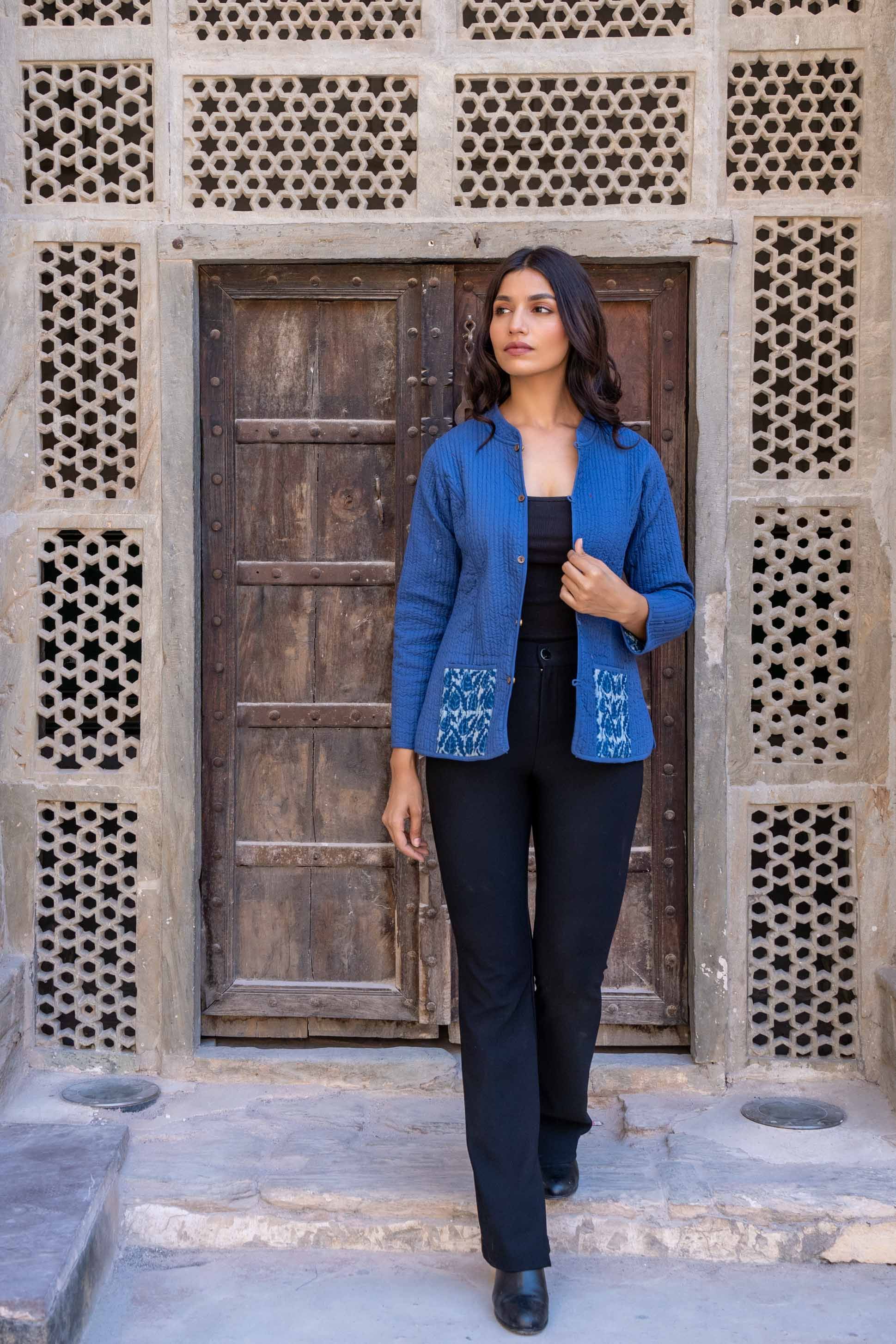 Indigo Red Kantha Reversible Jacket