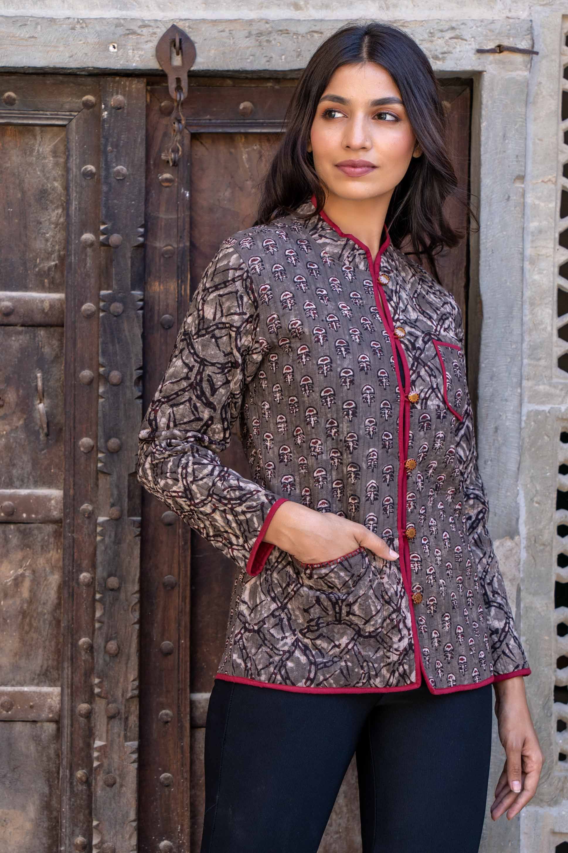 Natural Kashish Block Print Quilted Jacket