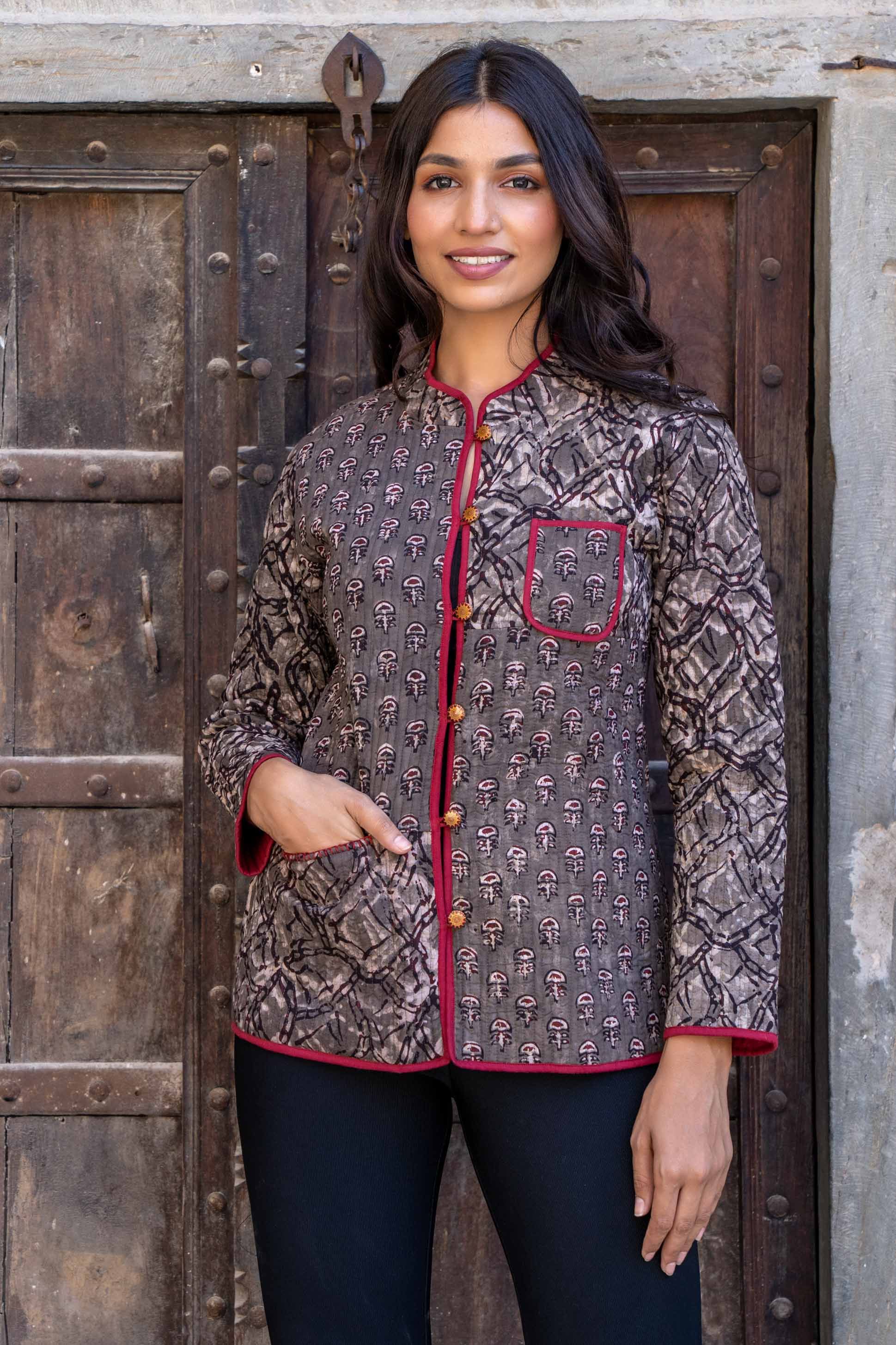 Natural Kashish Block Print Quilted Jacket