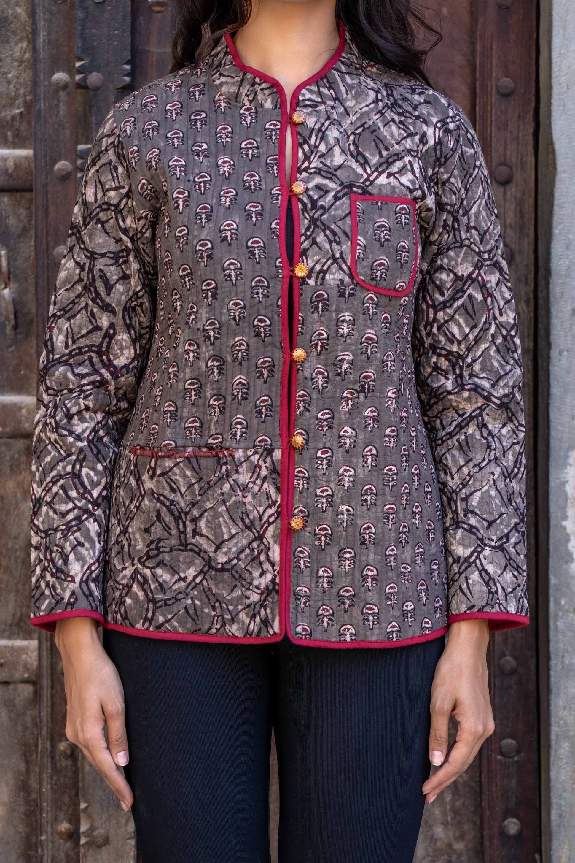 Natural Kashish Block Print Quilted Jacket