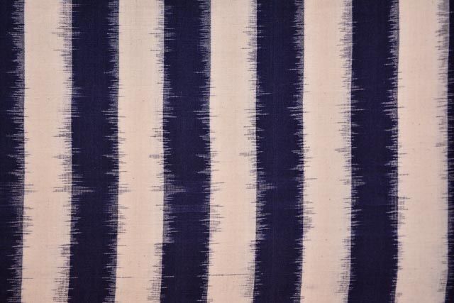 Navy Blue And White Designer Double Ikat Fabric