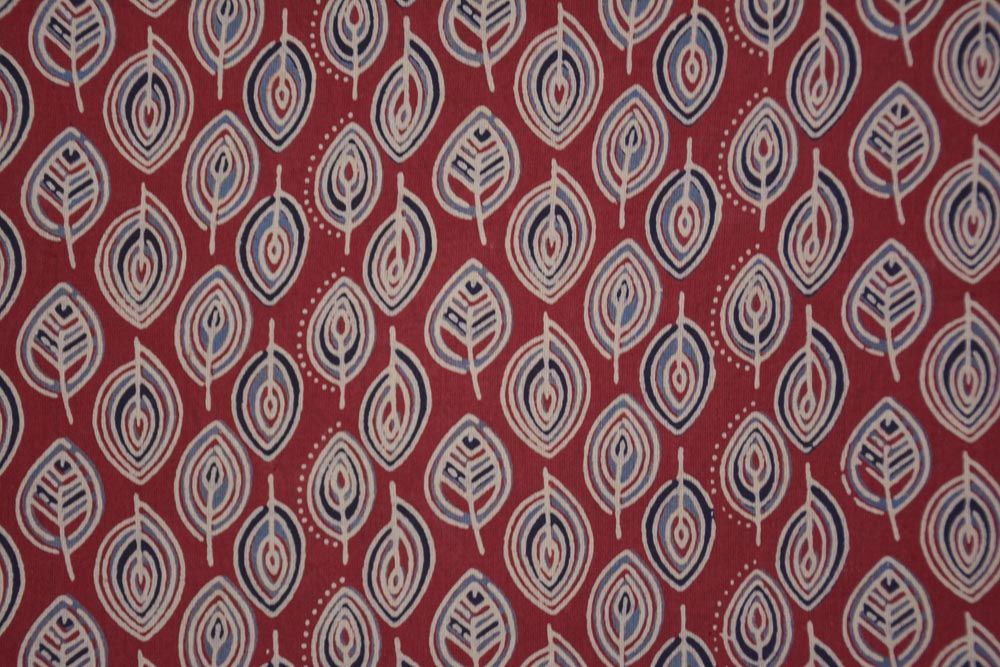 Mars Red Cotton Leaf Printed Fabric 