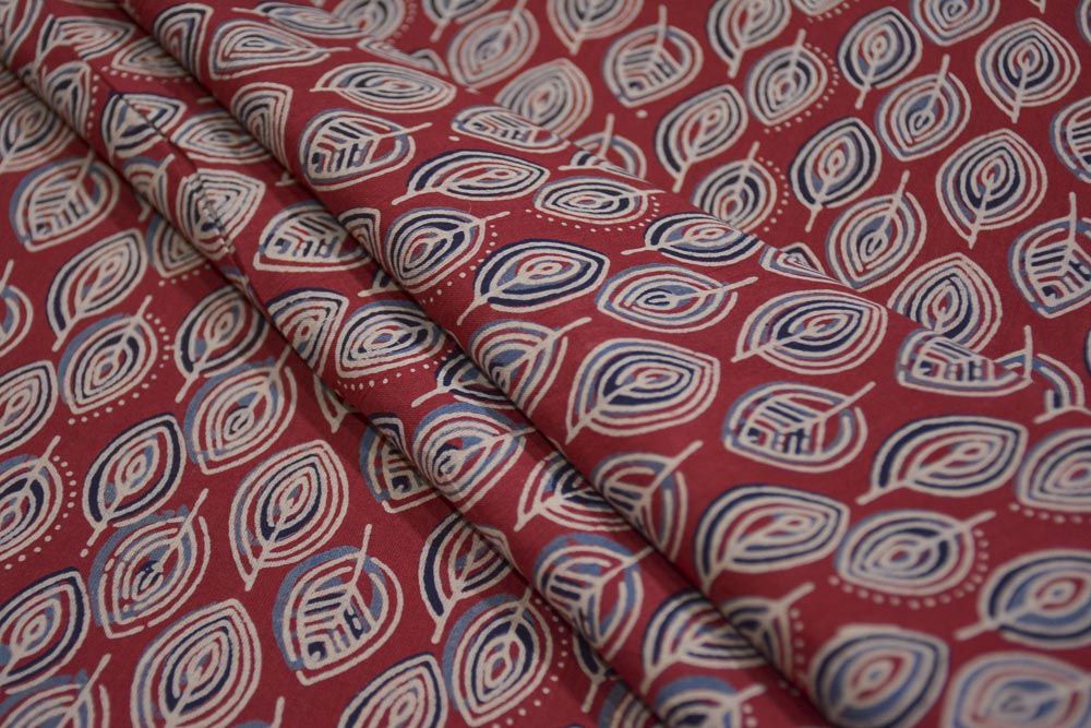 Mars Red Cotton Leaf Printed Fabric 